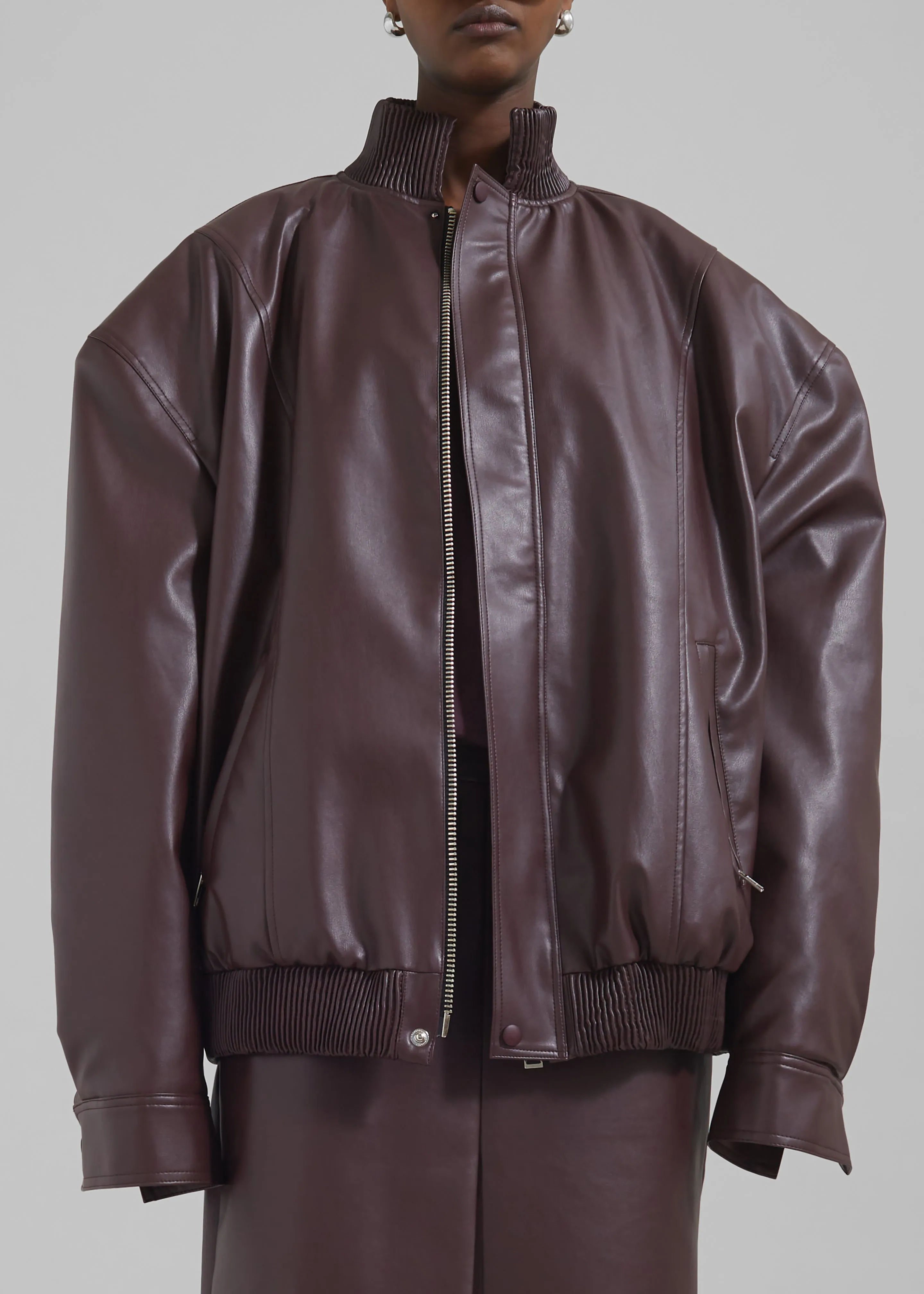 Arley Oversized Faux Leather Bomber - Burgundy sold by Frankie Shop product image thumbnail 3