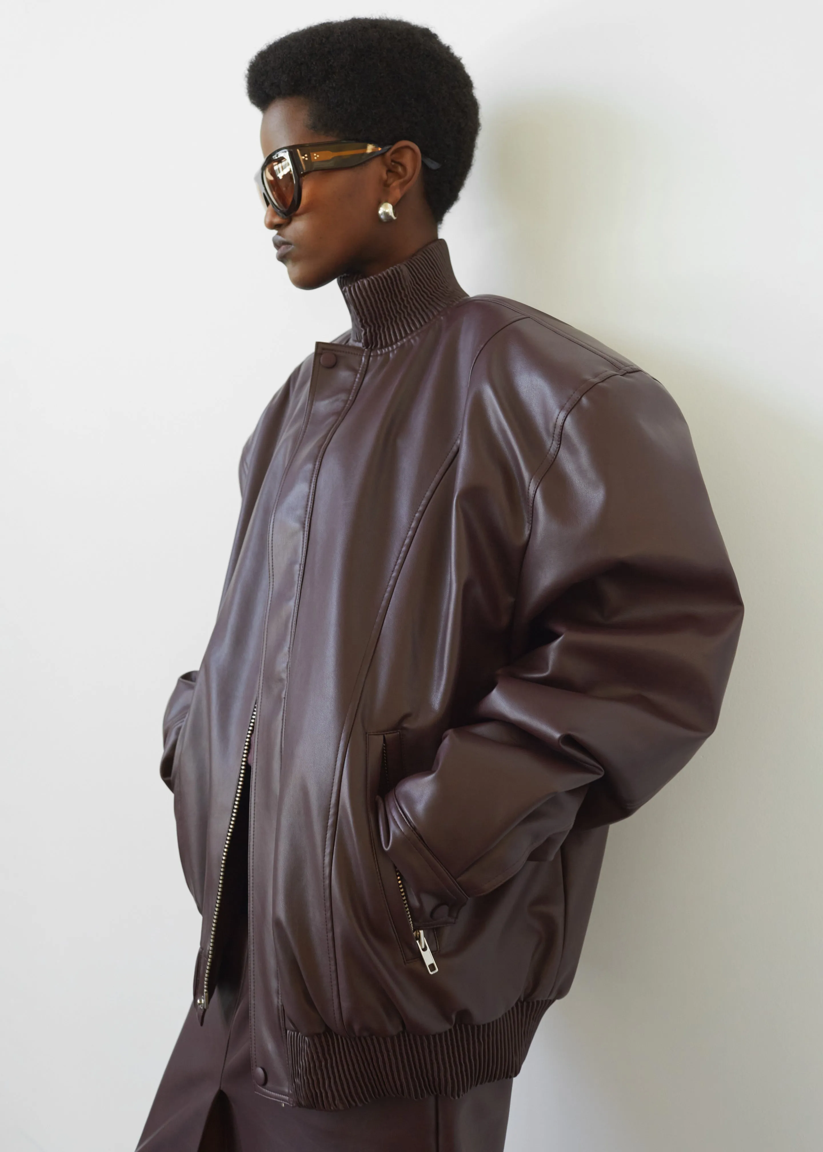 Arley Oversized Faux Leather Bomber - Burgundy sold by Frankie Shop