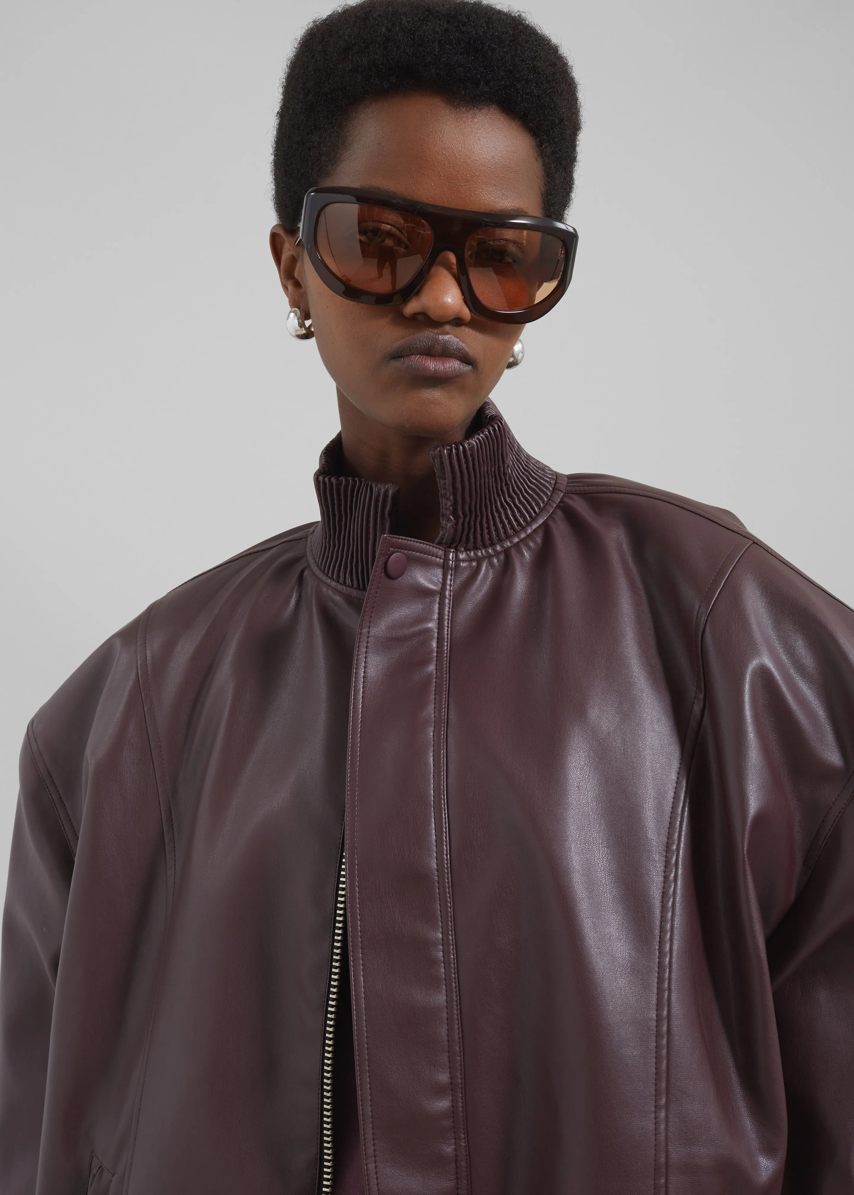 Arley Oversized Faux Leather Bomber - Burgundy sold by Frankie Shop product image thumbnail 4