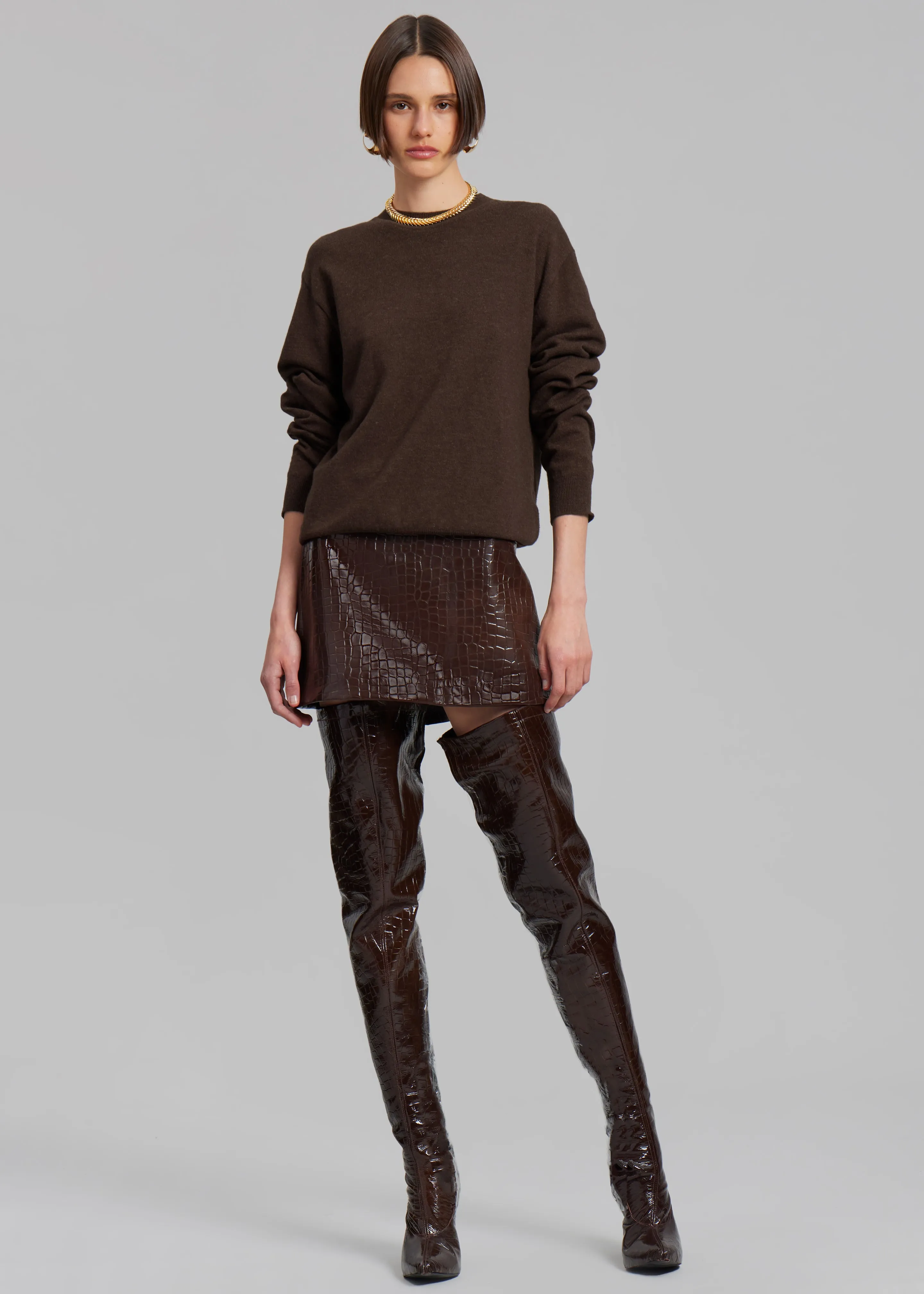 Mary Croc-Effect Mini Skirt - Brown sold by Frankie Shop