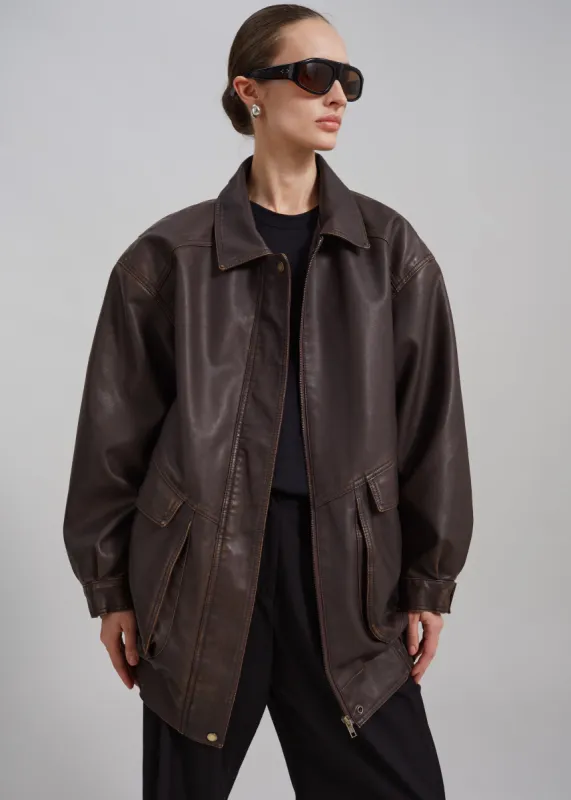 Cardiff Oversized Faux Leather Jacket - Brown sold by Frankie Shop