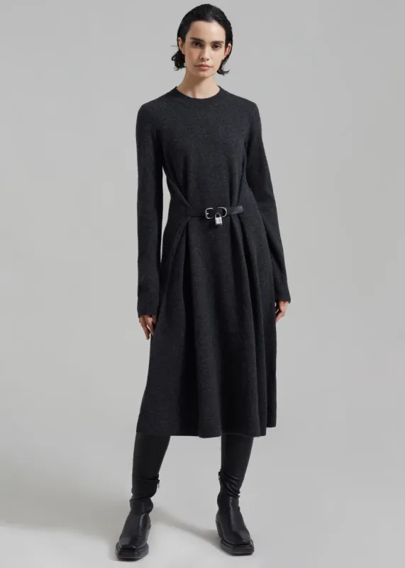 JW Anderson Padlock Strap Tie Dress - Charcoal Melange sold by Frankie Shop