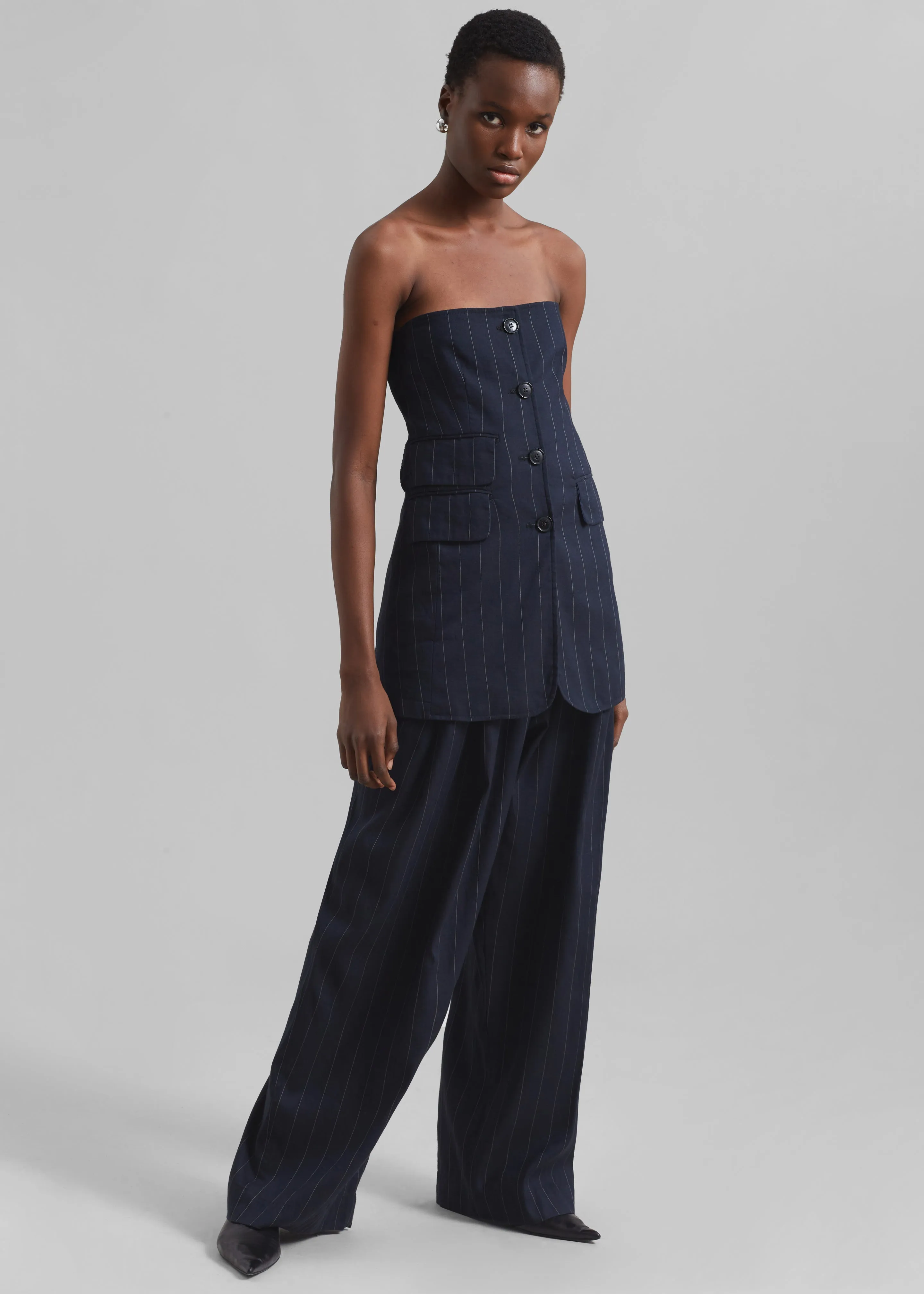 Piper Pleated Trousers - Navy/Beige Pinstripe sold by Frankie Shop product image thumbnail 2