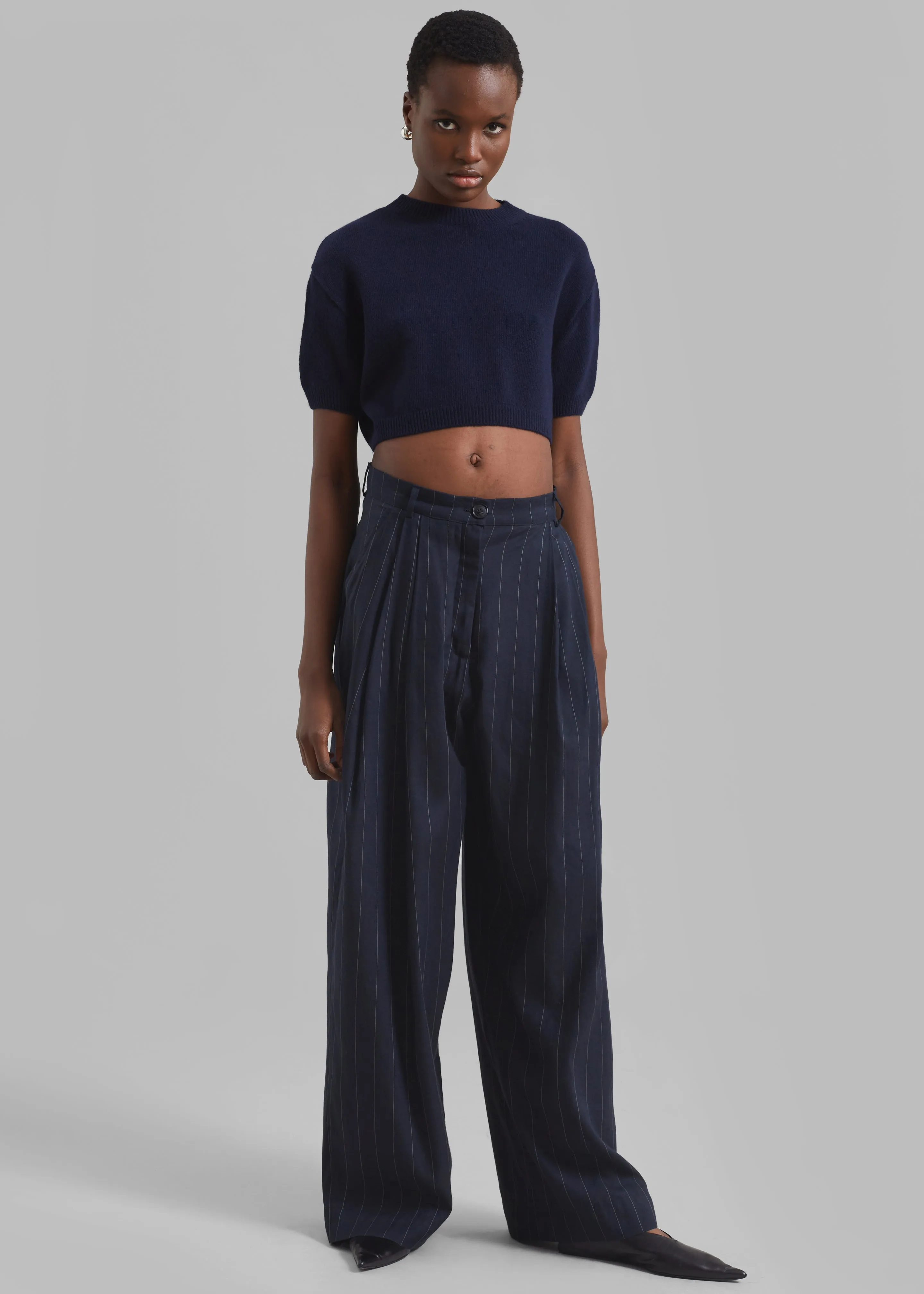 Piper Pleated Trousers - Navy/Beige Pinstripe sold by Frankie Shop product image thumbnail 4