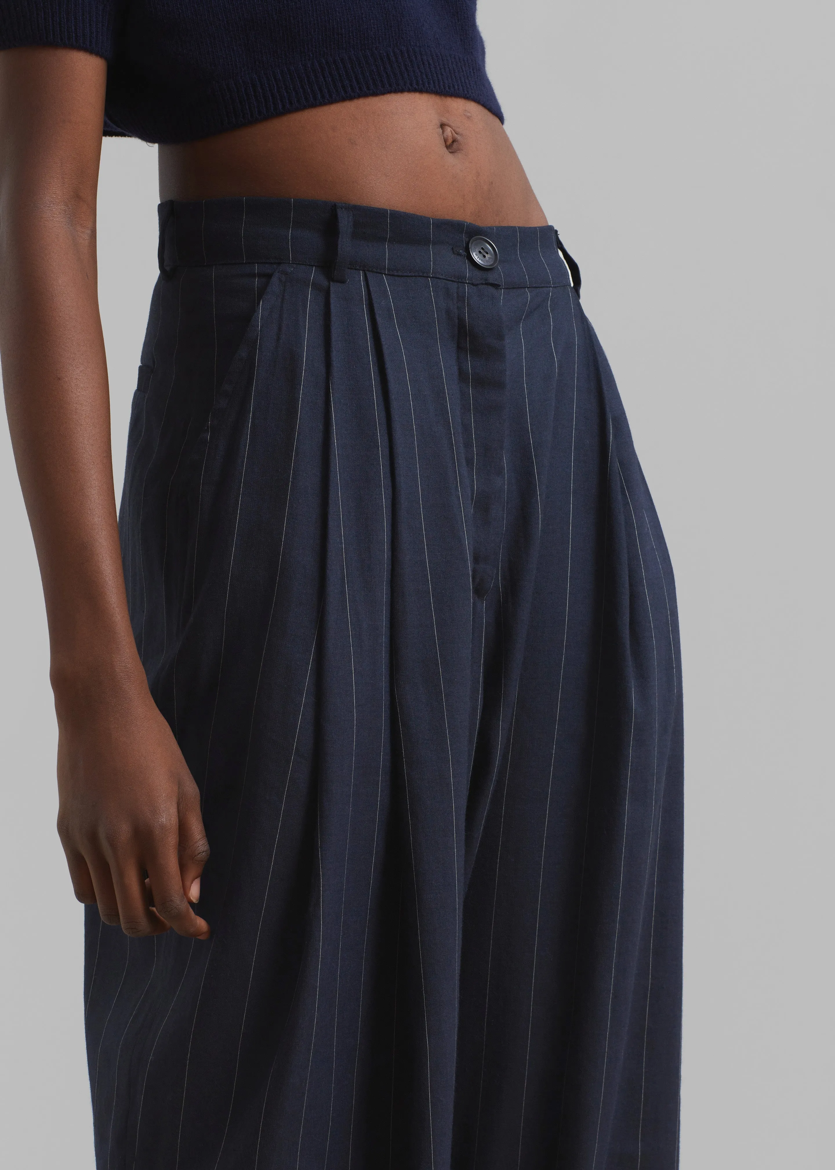 Piper Pleated Trousers - Navy/Beige Pinstripe sold by Frankie Shop product image thumbnail 3