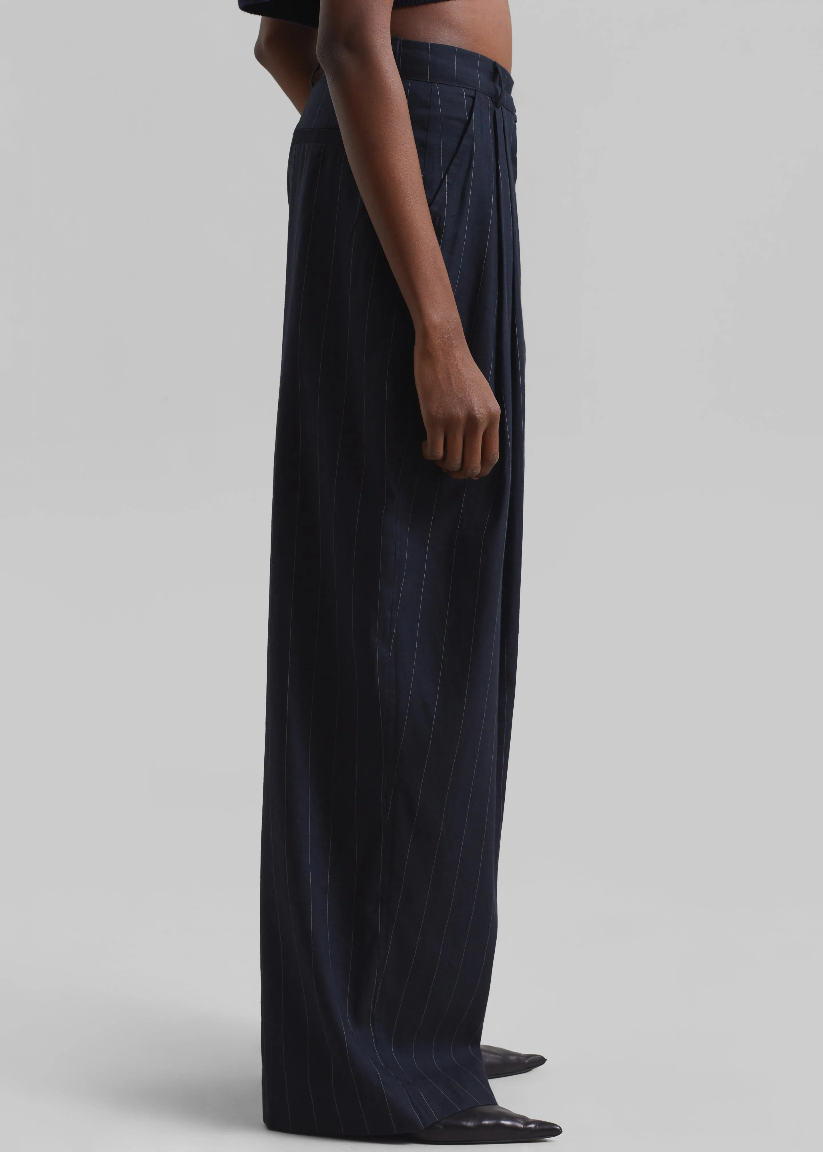 Piper Pleated Trousers - Navy/Beige Pinstripe sold by Frankie Shop product image thumbnail 5