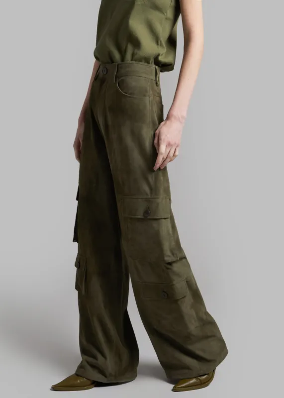 Hailey Suede Oversized Cargo Pants - Olive sold by Frankie Shop