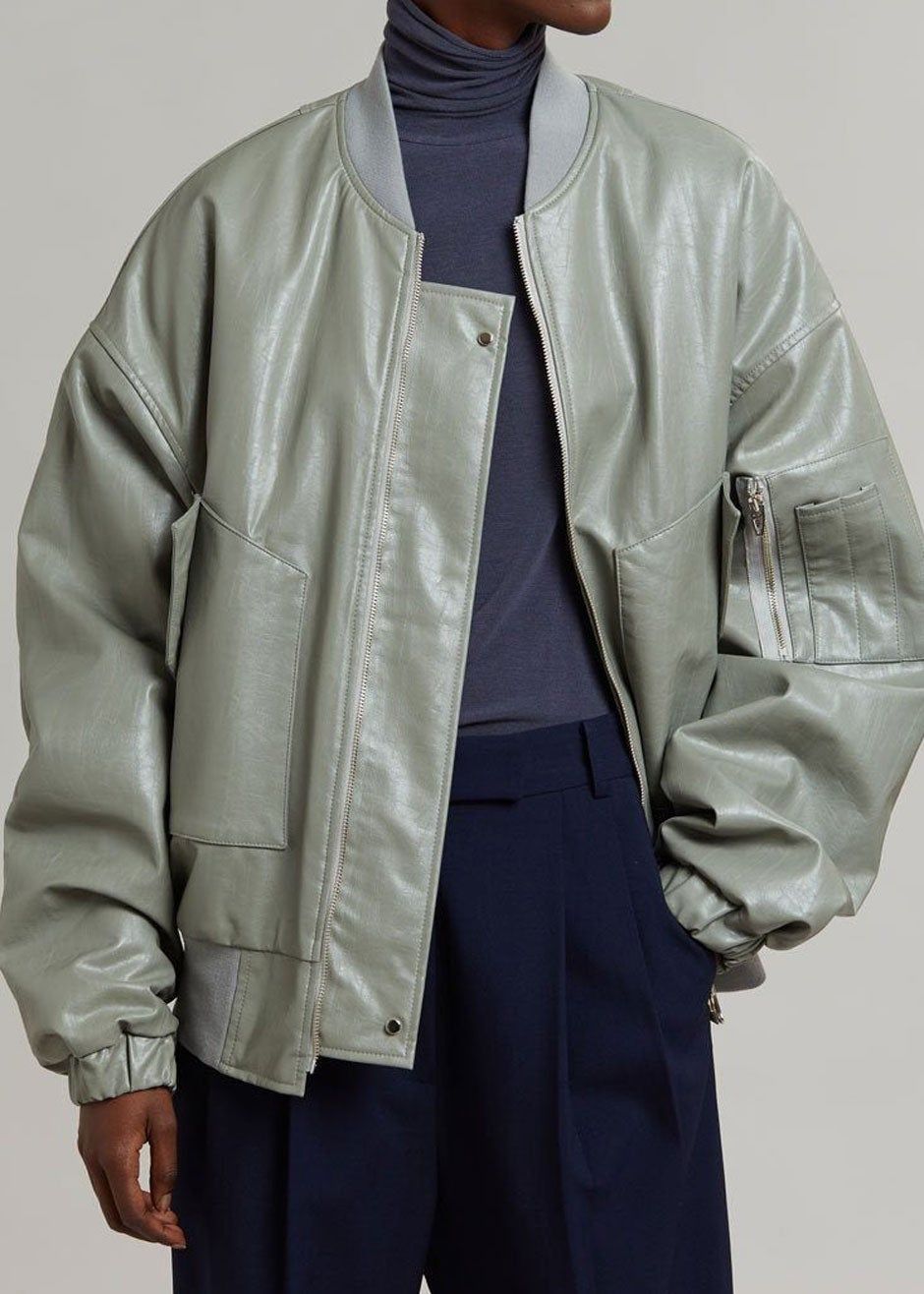 Hane Faux Leather Bomber - Eucalyptus sold by Frankie Shop product image thumbnail 9
