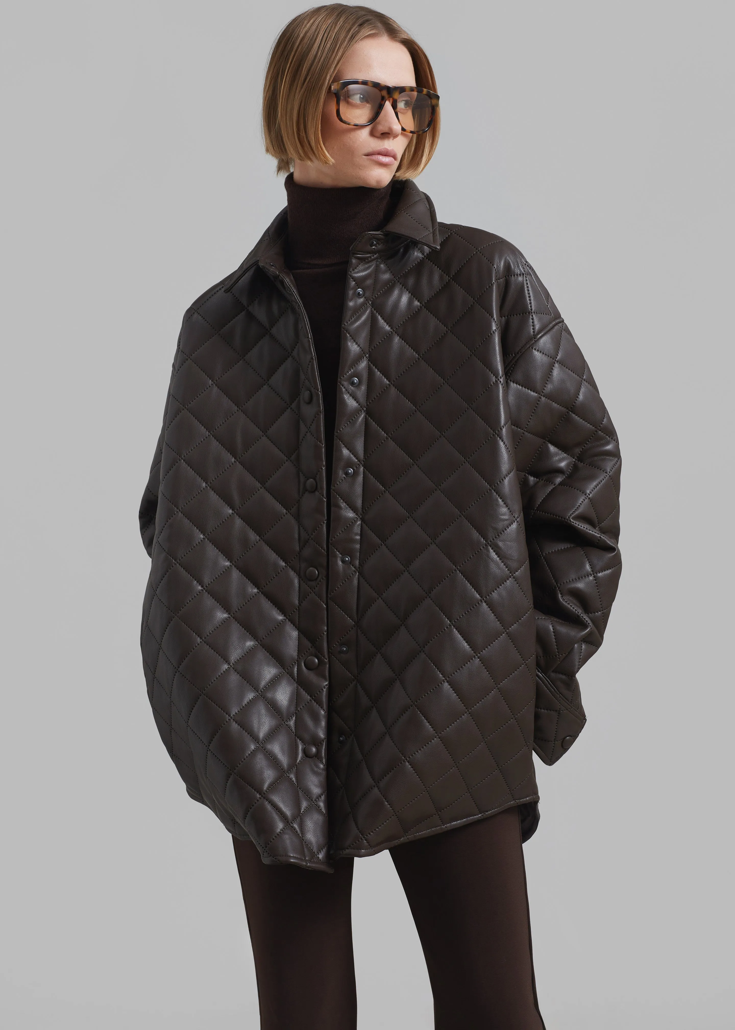 Zak Padded Quilted Shirt Jacket - Brown sold by Frankie Shop product image thumbnail 4