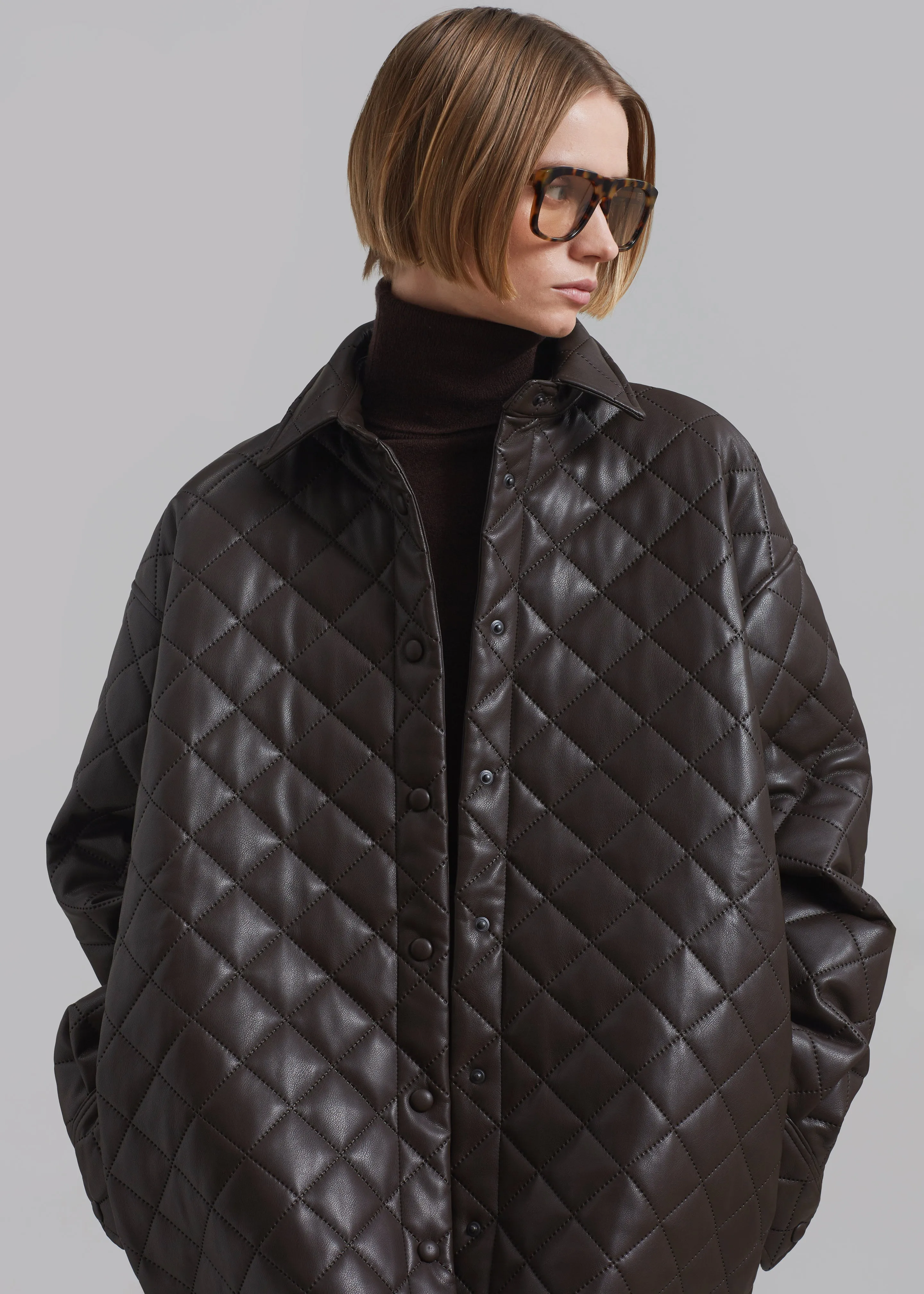 Zak Padded Quilted Shirt Jacket - Brown sold by Frankie Shop product image thumbnail 5