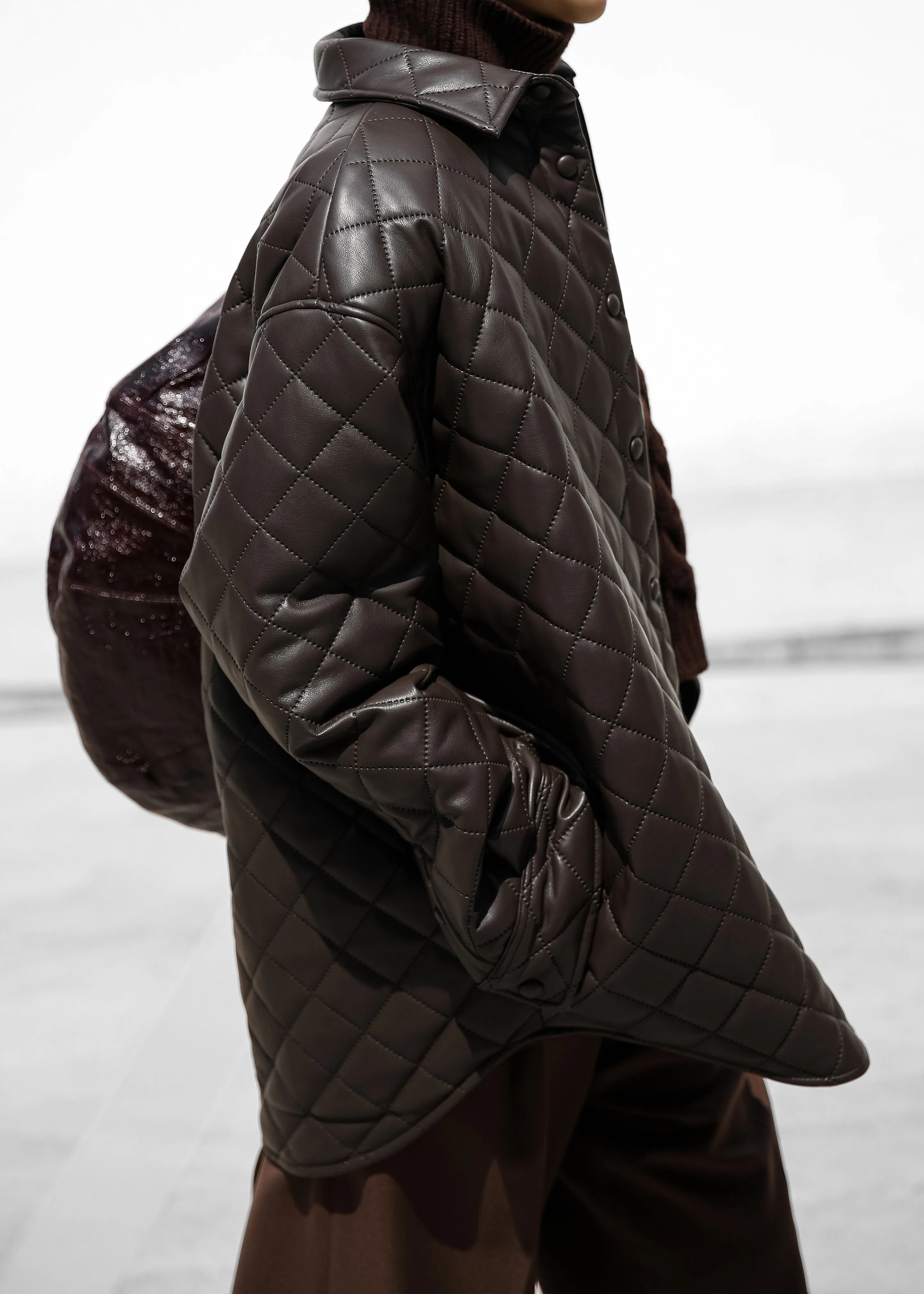 Zak Padded Quilted Shirt Jacket - Brown sold by Frankie Shop