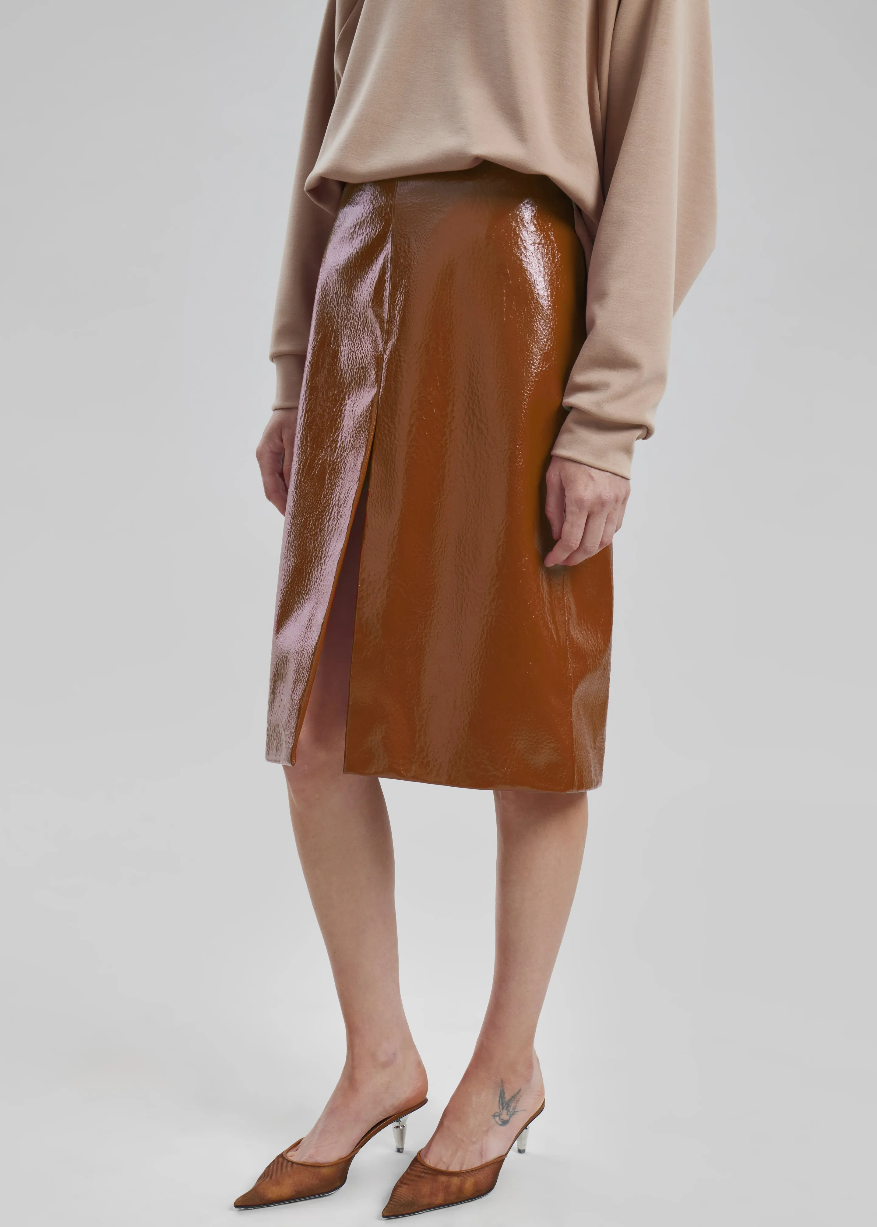 Britt Crackled Faux Leather Midi Skirt - Camel sold by Frankie Shop product image thumbnail 4