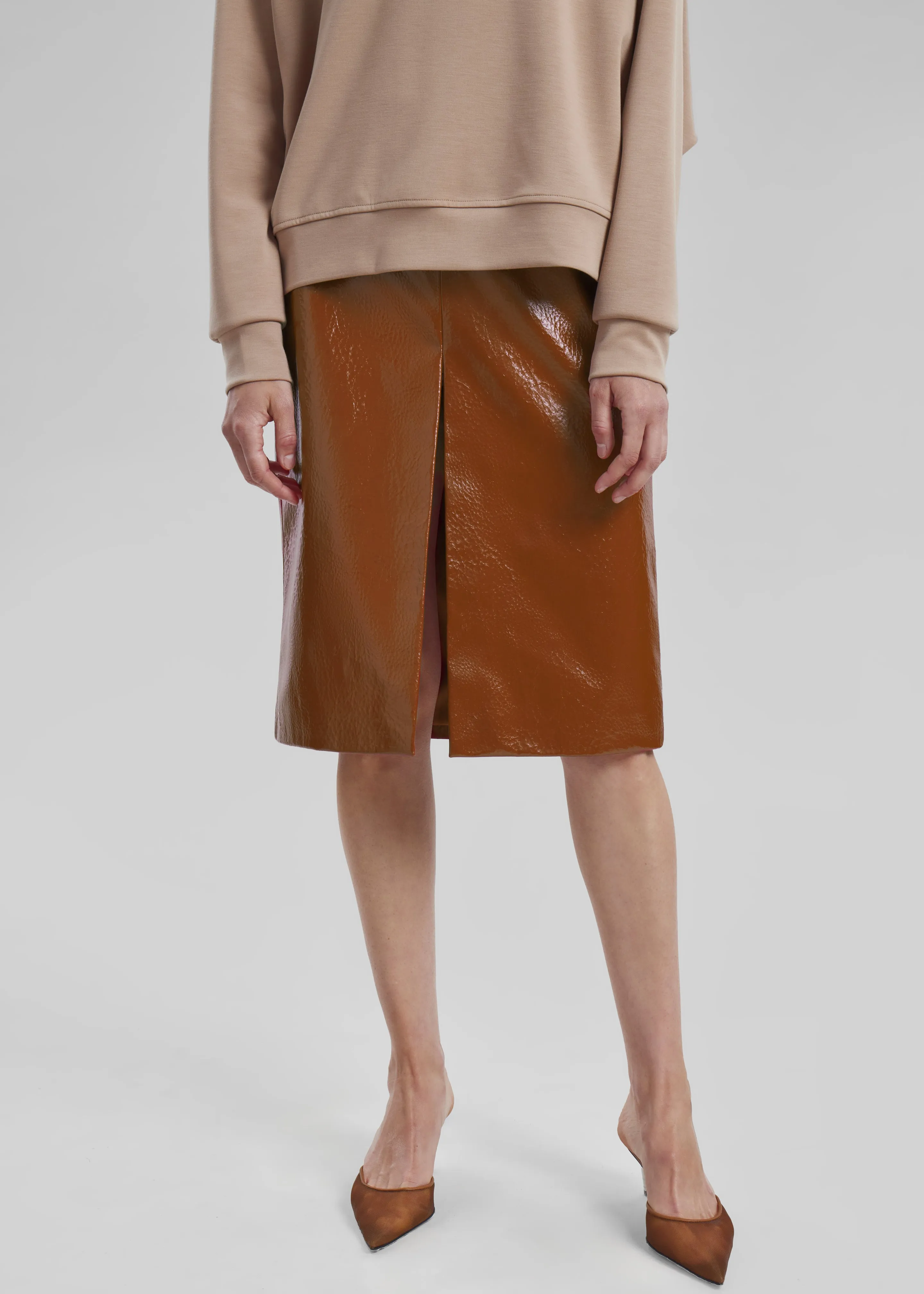 Britt Crackled Faux Leather Midi Skirt - Camel sold by Frankie Shop product image thumbnail 3
