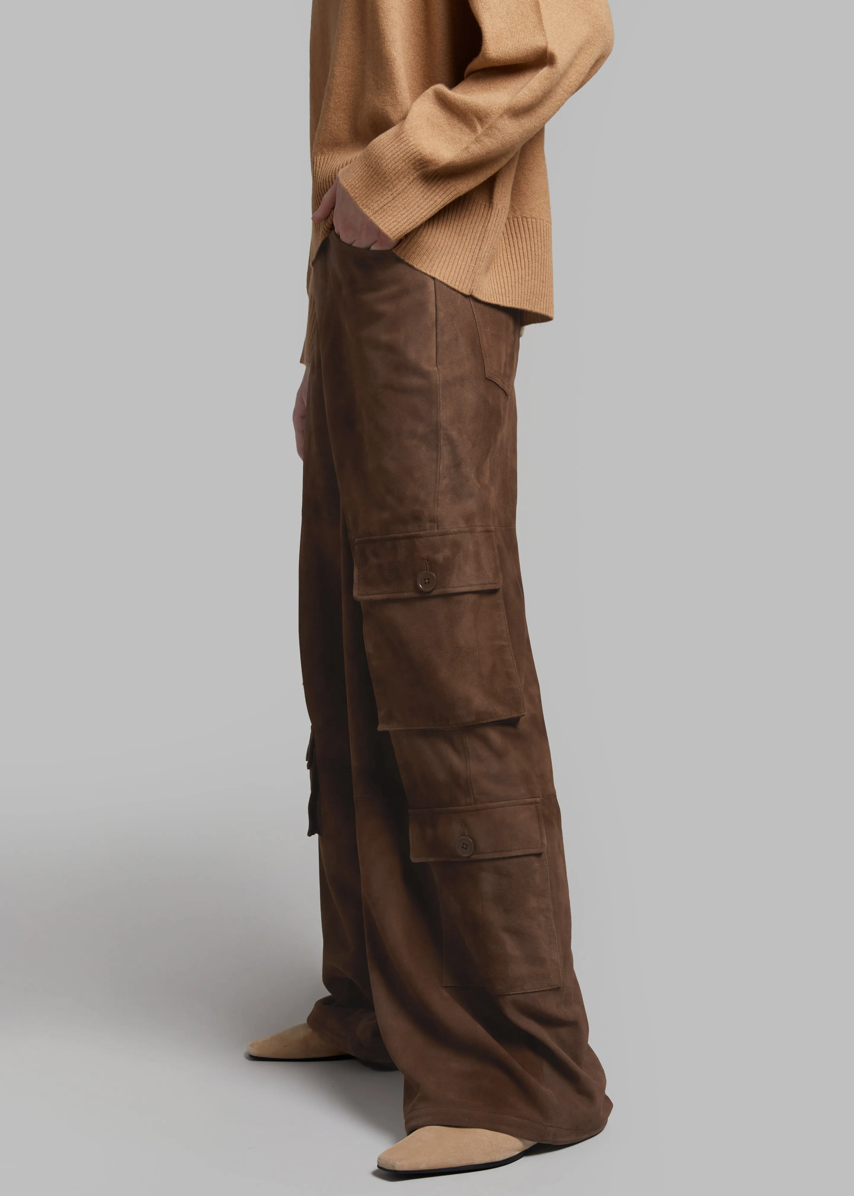 Hailey Suede Oversized Cargo Pants - Brown sold by Frankie Shop