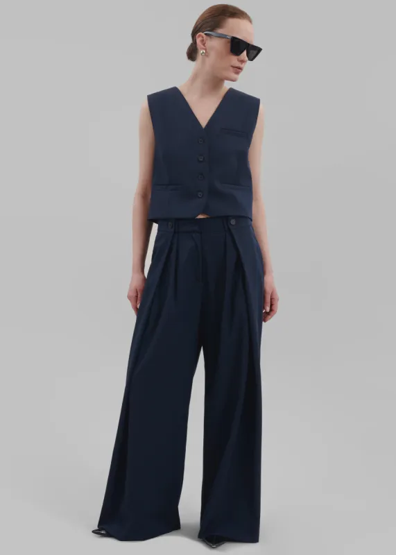Ayah Pleated Trousers - Navy sold by Frankie Shop