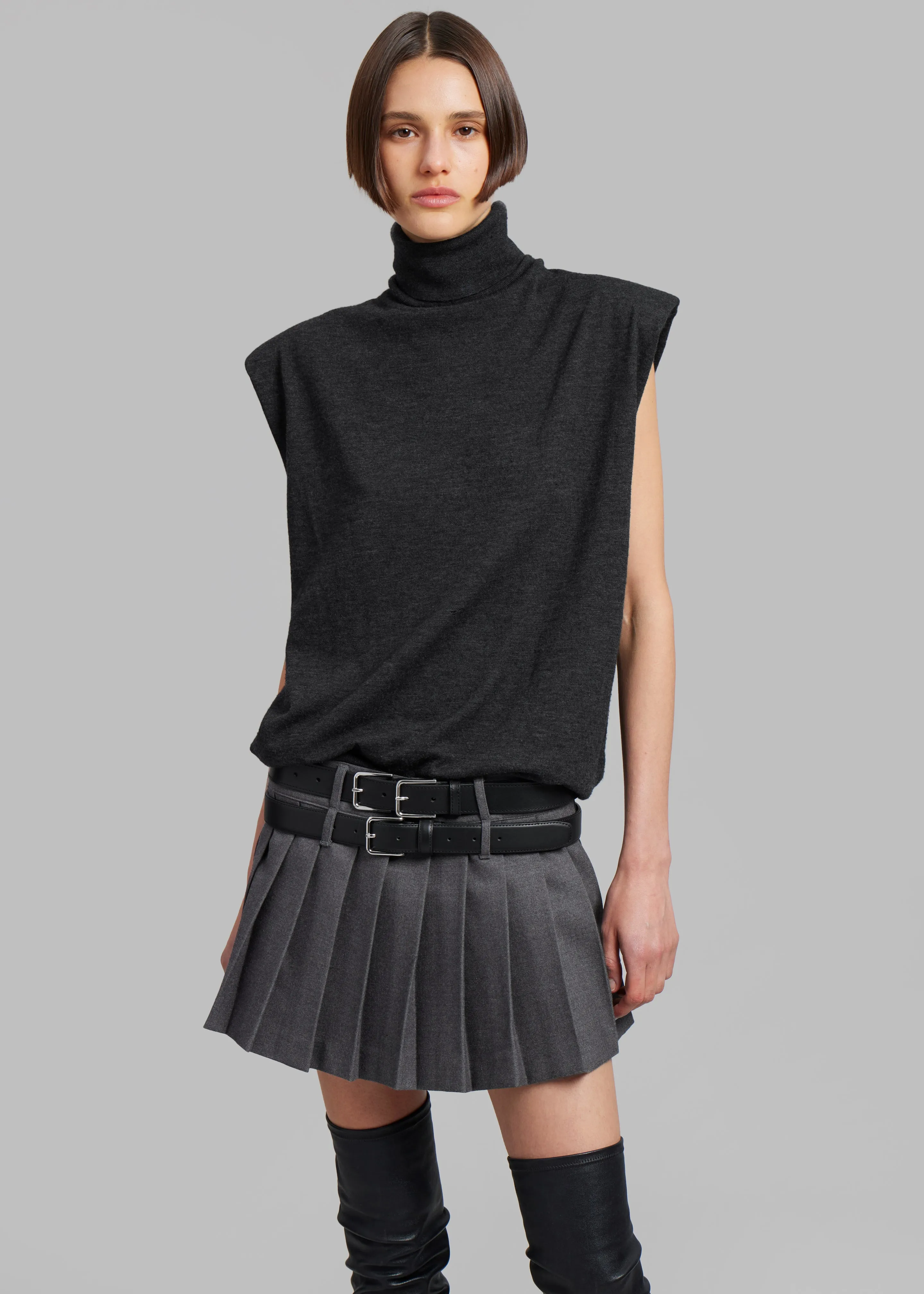 Nadia Thin Padded Sleeveless Turtleneck - Charcoal sold by Frankie Shop