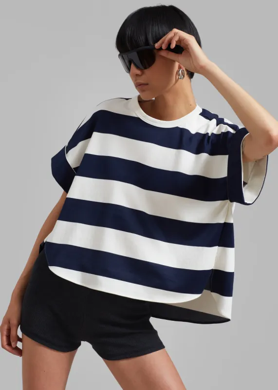 Ezra Rolled Up Tee - Navy Stripe made by Frankie Shop