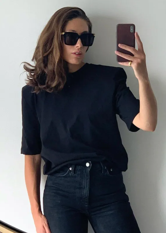 Carrington Padded Shoulder Tee - Black sold by Frankie Shop