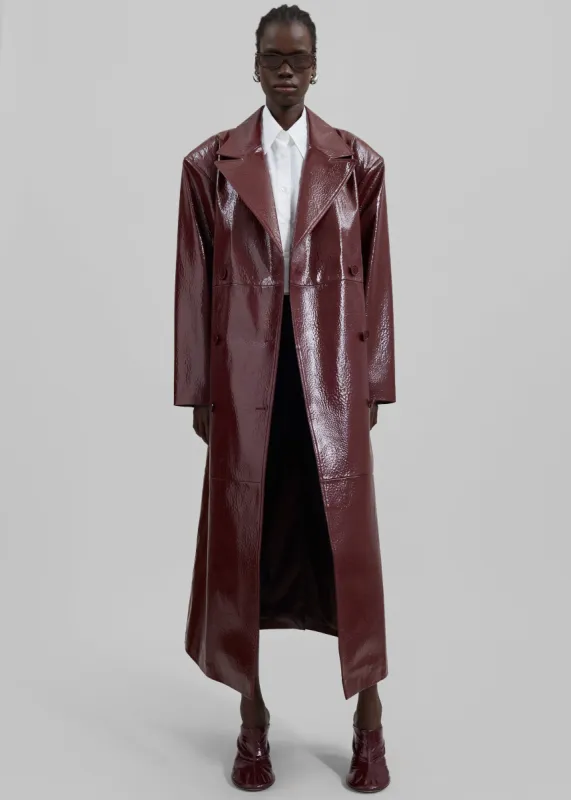 Tina Crackled Faux Leather Trench Coat - Burgundy sold by Frankie Shop