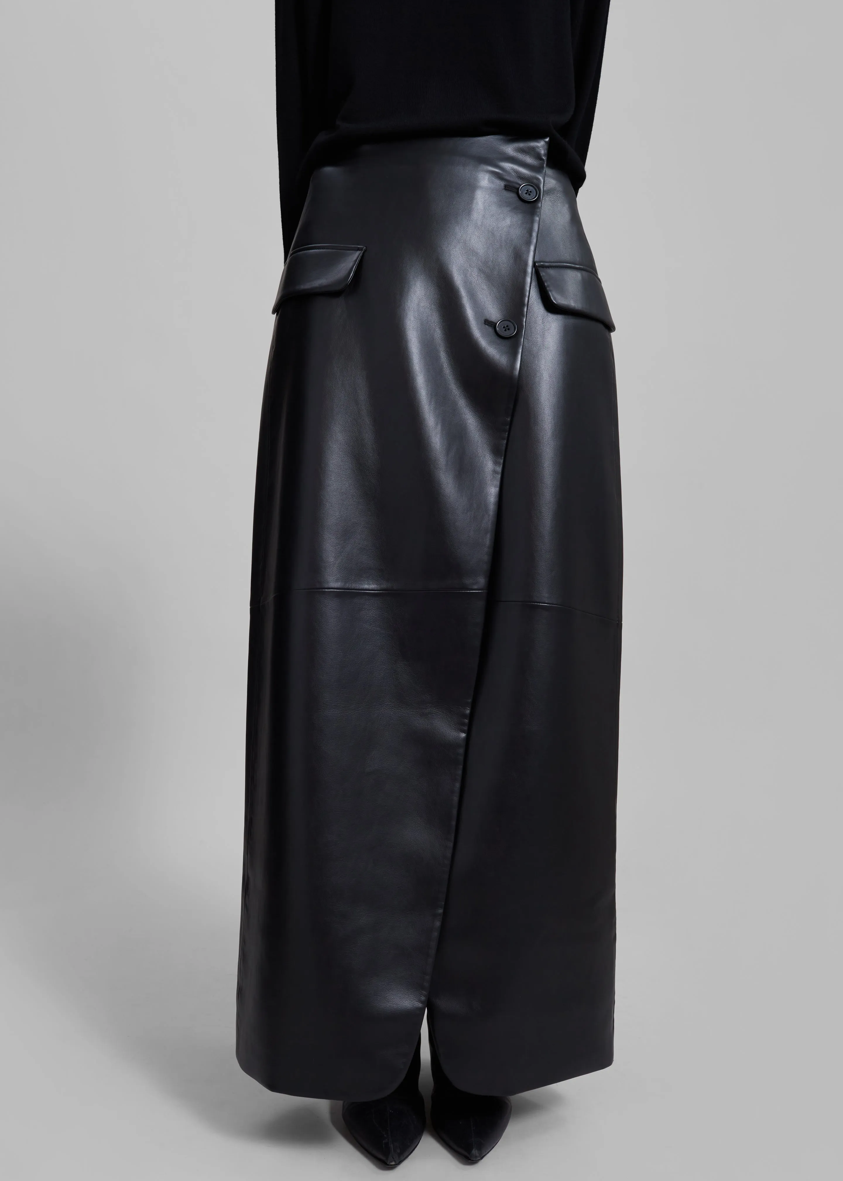 Nan Long Faux Leather Cross Skirt - Black sold by Frankie Shop product image thumbnail 5