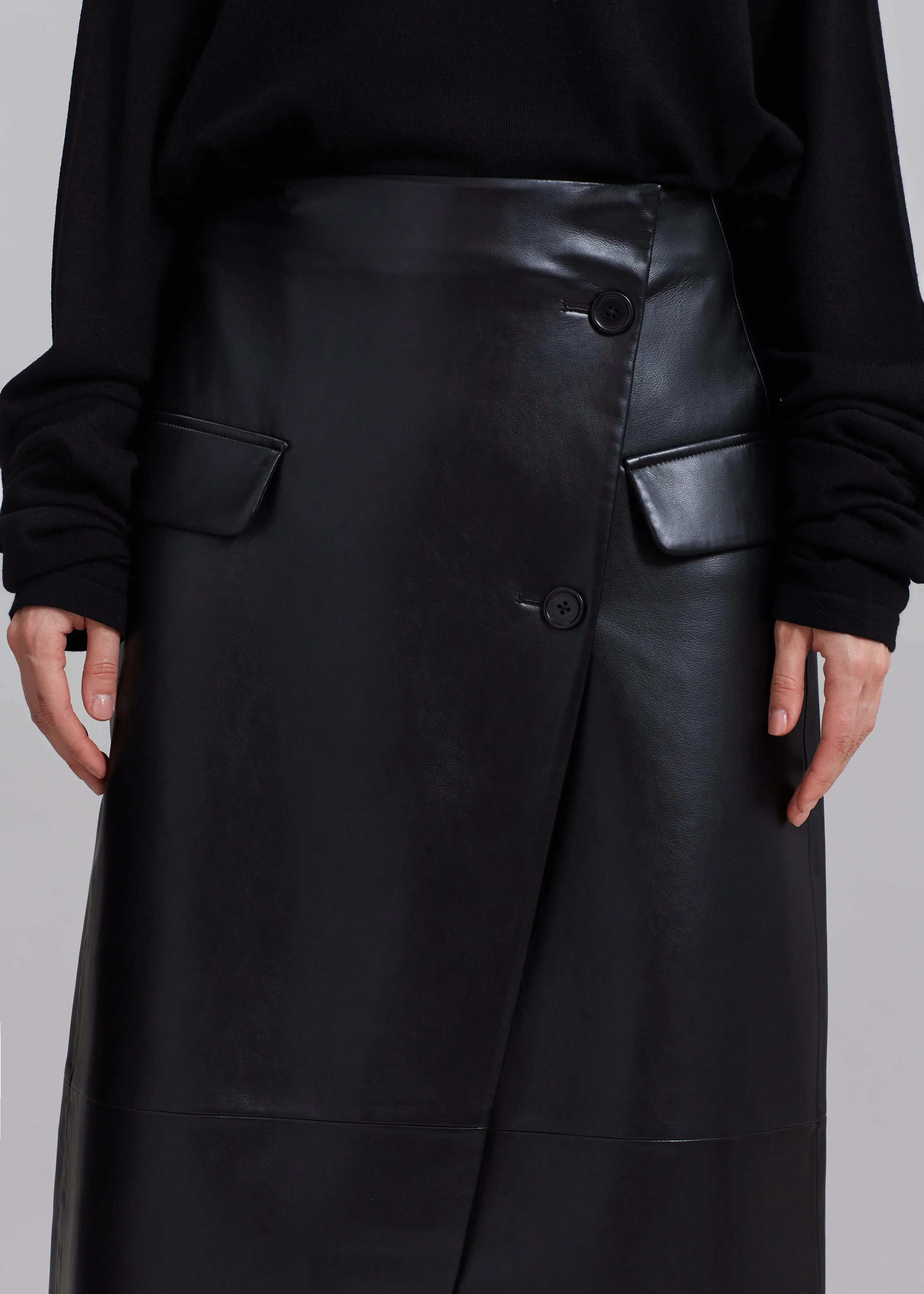 Nan Long Faux Leather Cross Skirt - Black sold by Frankie Shop product image thumbnail 3