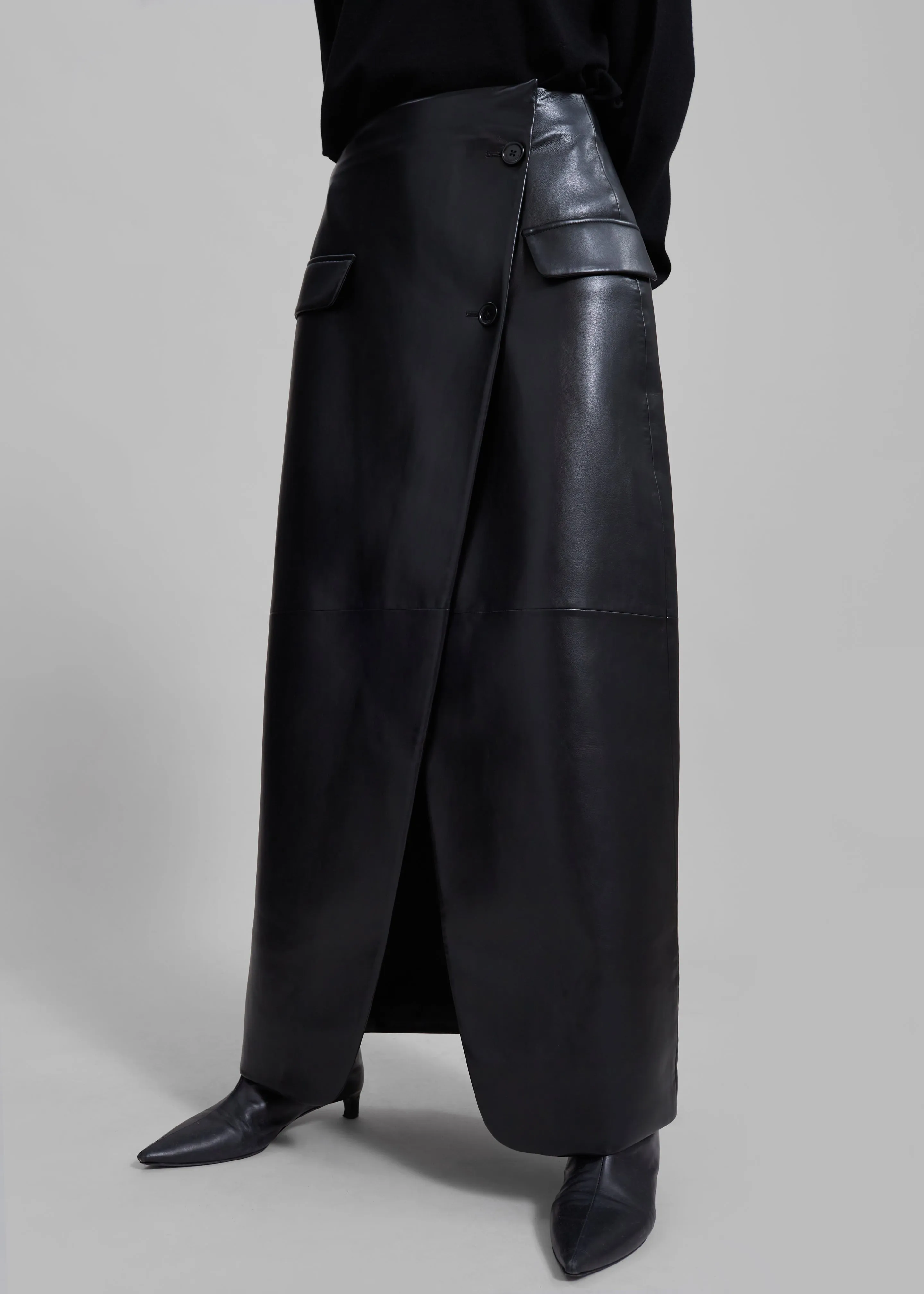 Nan Long Faux Leather Cross Skirt - Black sold by Frankie Shop product image thumbnail 2