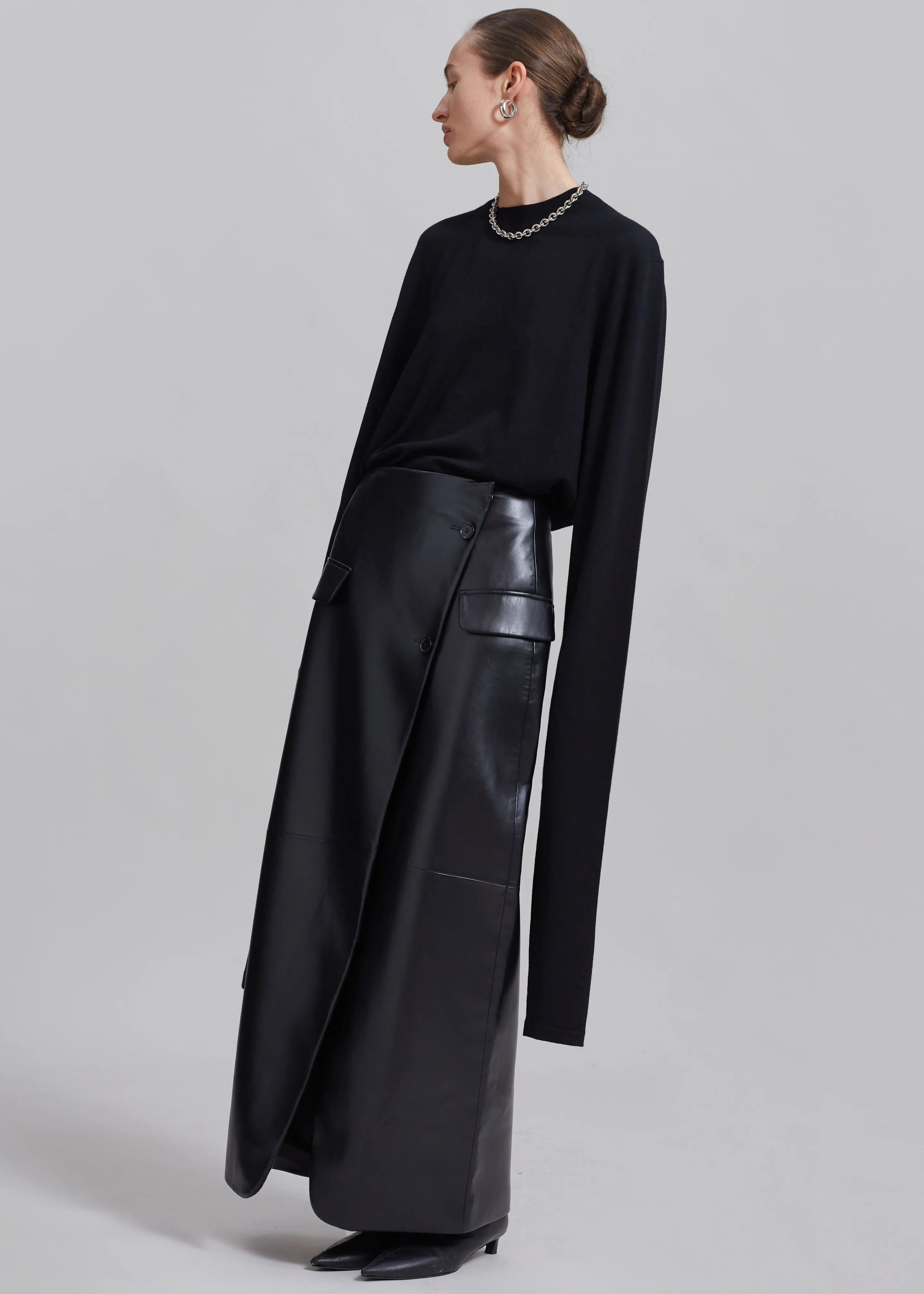 Nan Long Faux Leather Cross Skirt - Black sold by Frankie Shop product image thumbnail 4