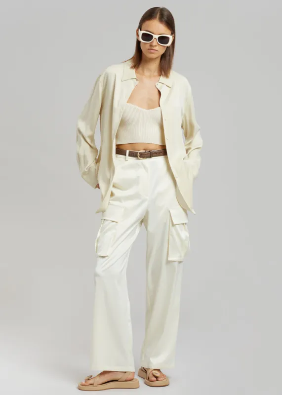 Lauren Silky Cargo Pants - Cream sold by Frankie Shop