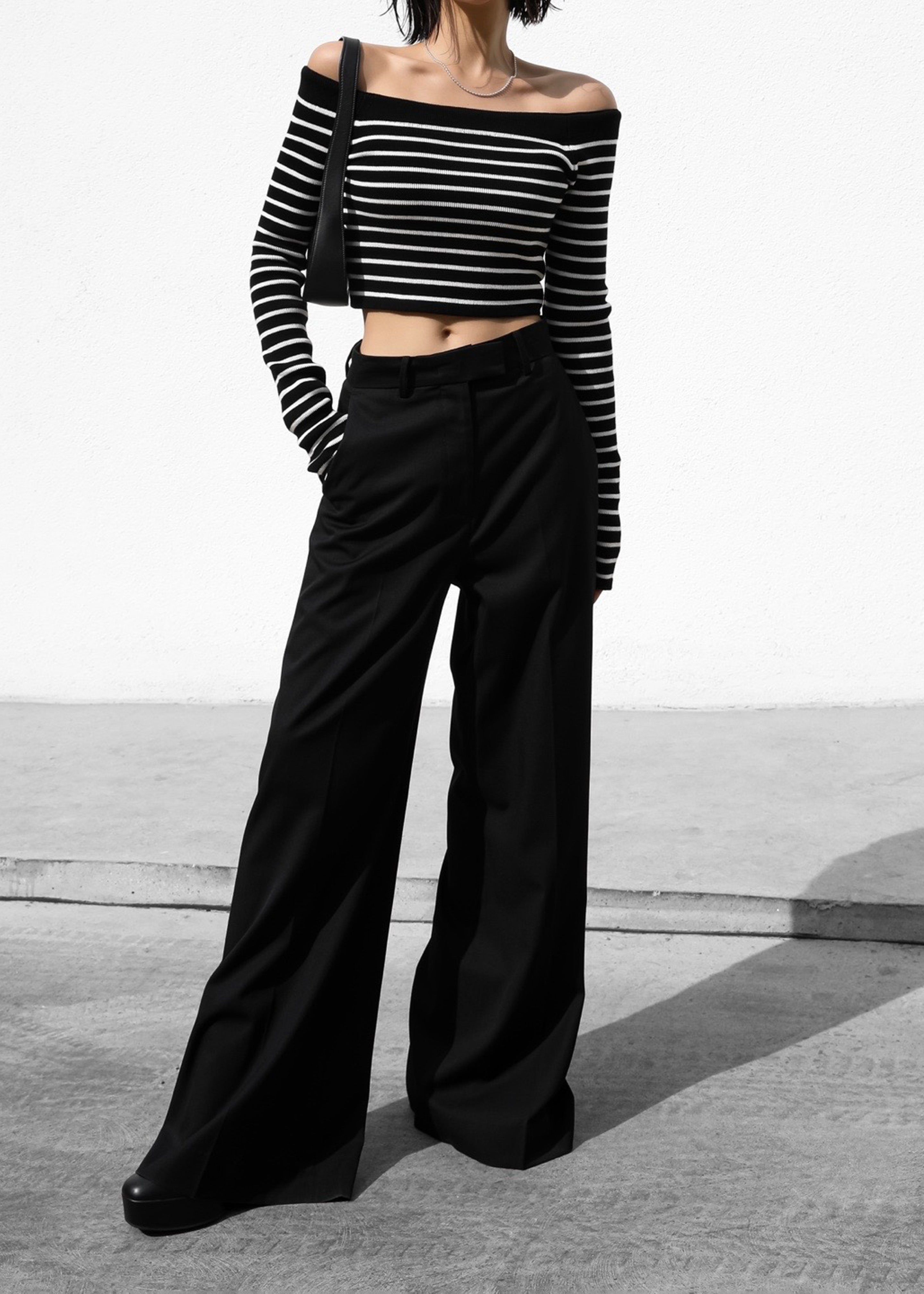 Coco Black Off Shoulder Sweater - White Stripe sold by Frankie Shop product image thumbnail 5
