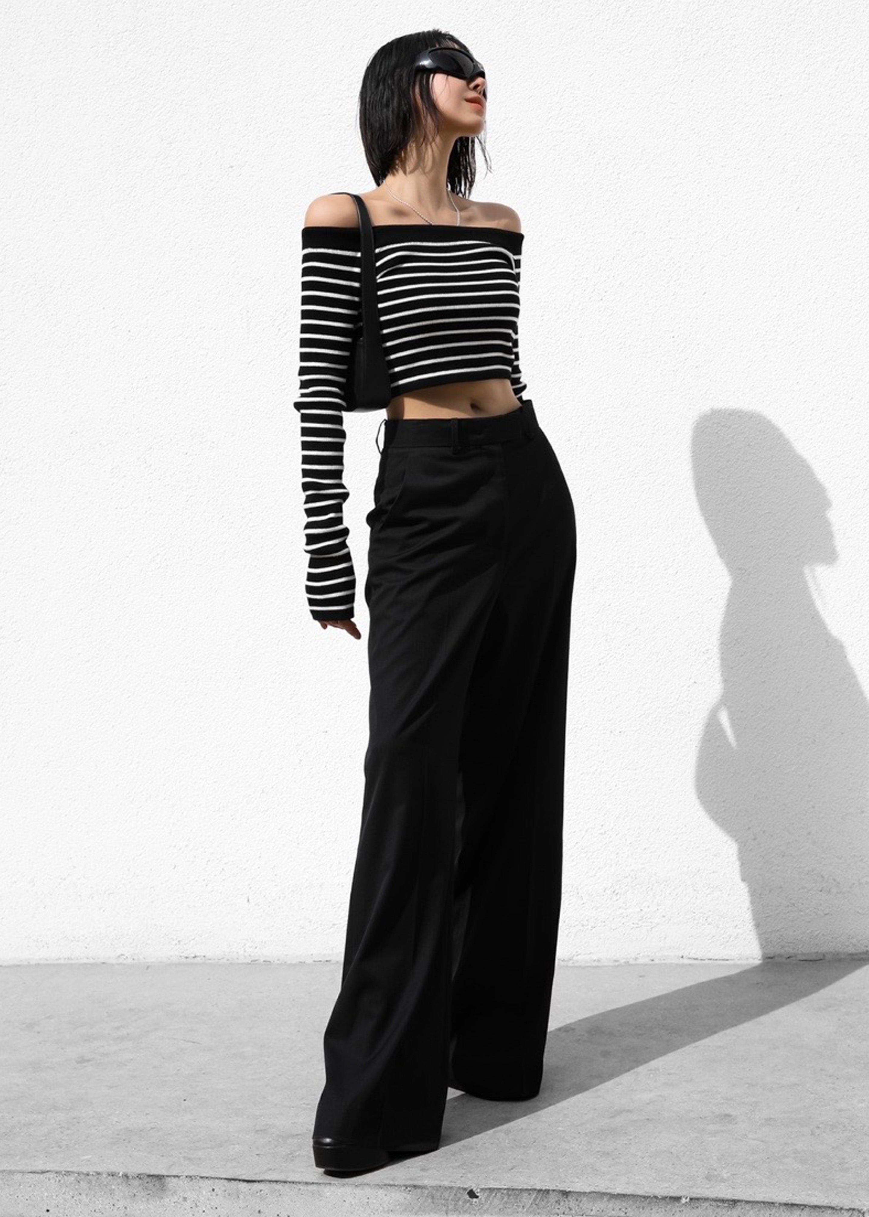 Coco Black Off Shoulder Sweater - White Stripe sold by Frankie Shop product image thumbnail 3