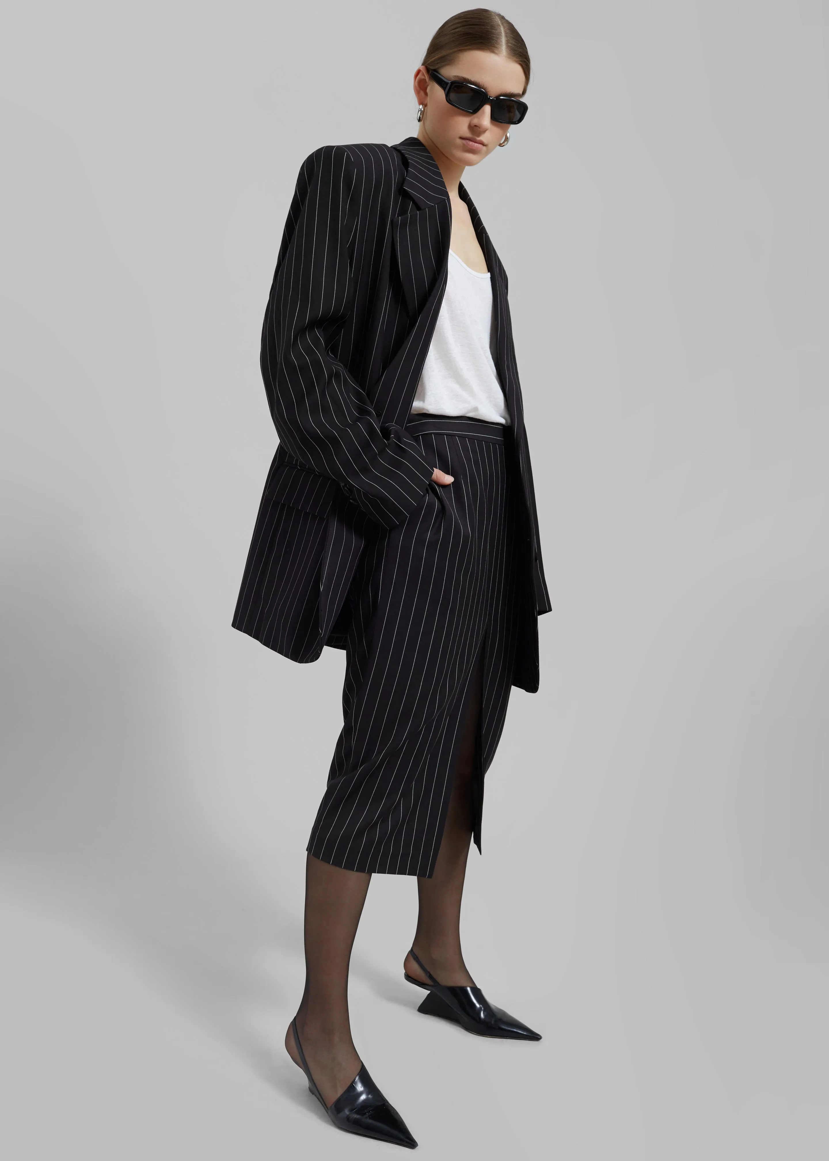 Holland Midi Slit Skirt - Black/White Pinstripe sold by Frankie Shop product image thumbnail 4