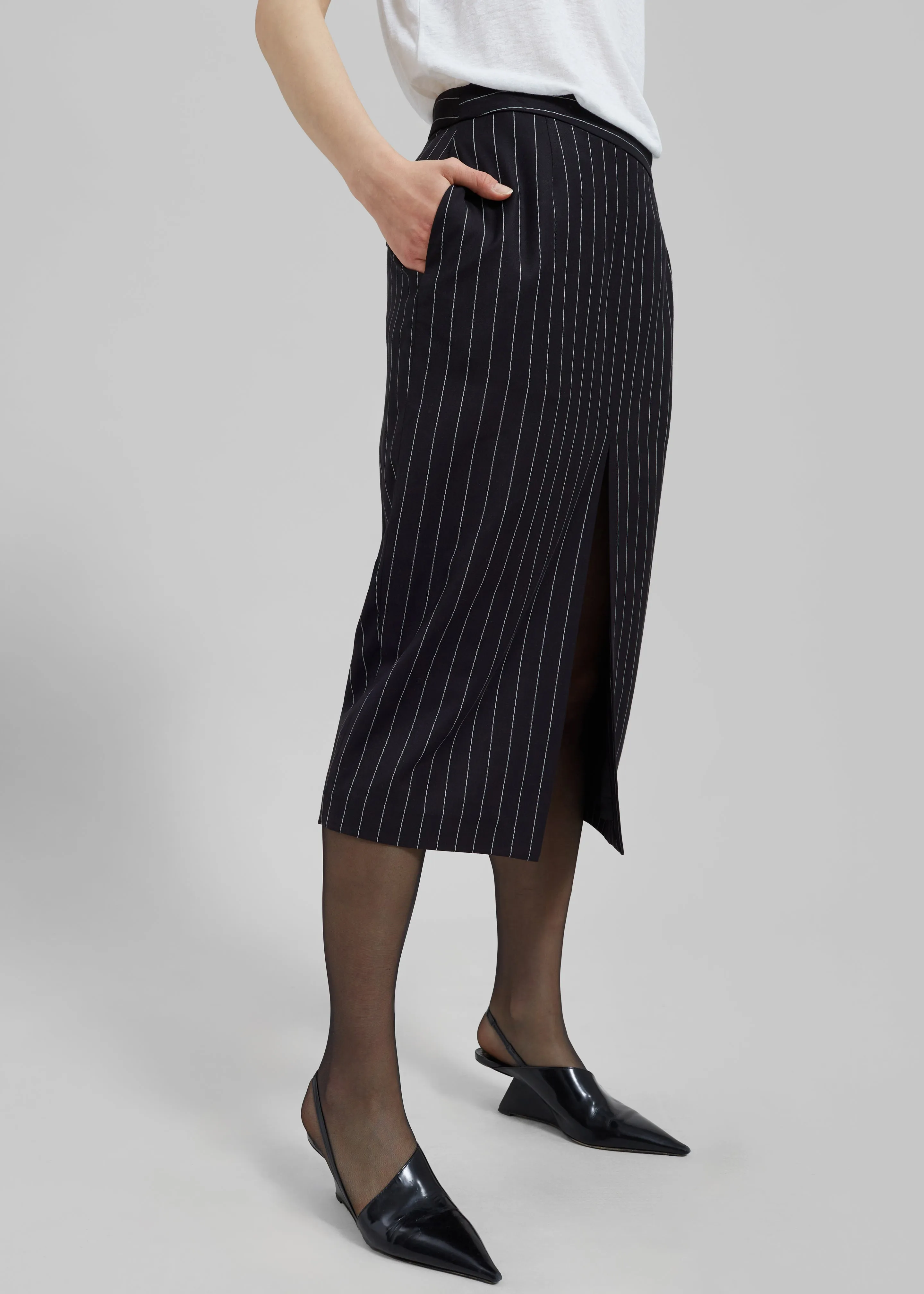 Holland Midi Slit Skirt - Black/White Pinstripe sold by Frankie Shop product image thumbnail 3
