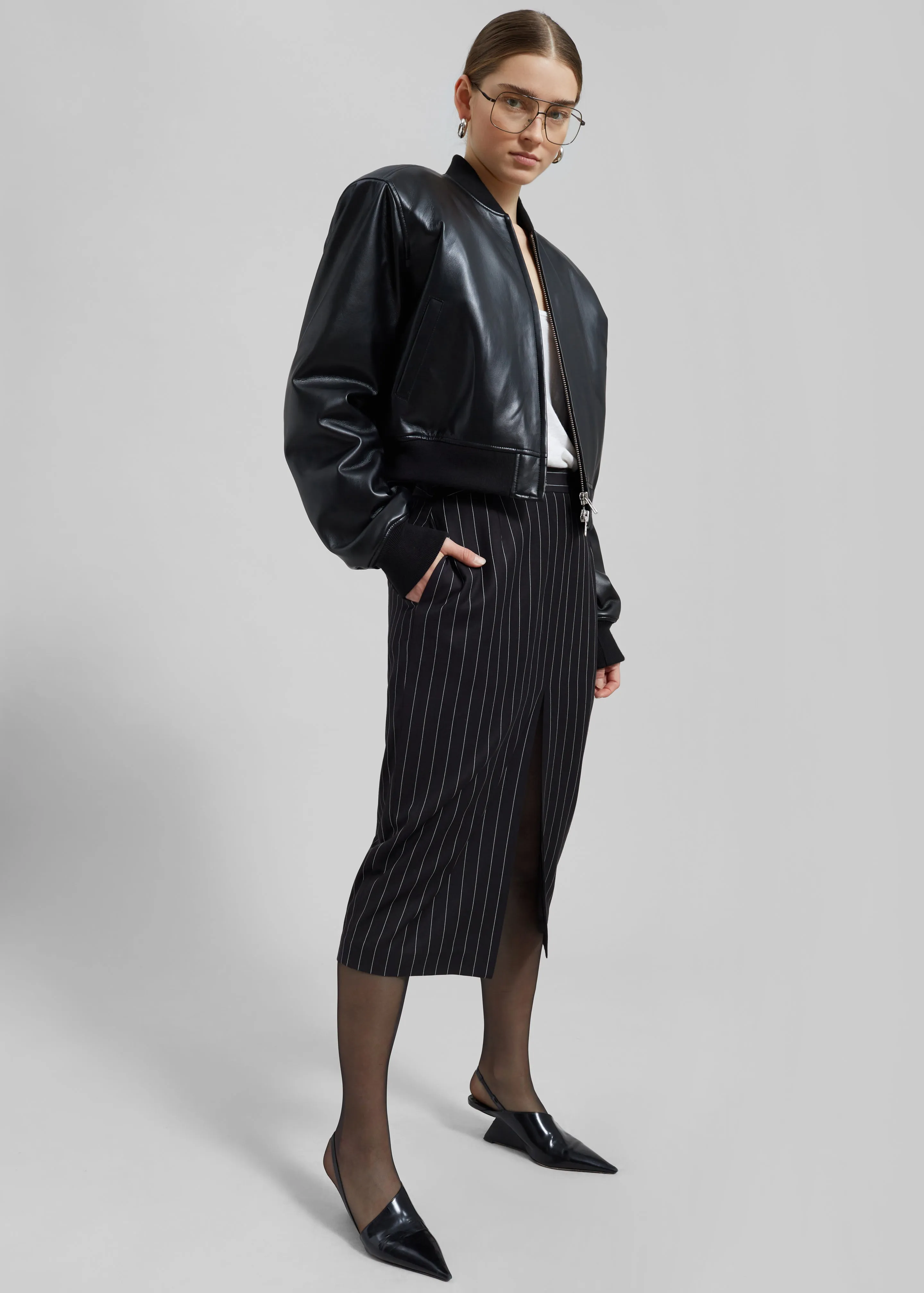 Holland Midi Slit Skirt - Black/White Pinstripe sold by Frankie Shop product image thumbnail 2