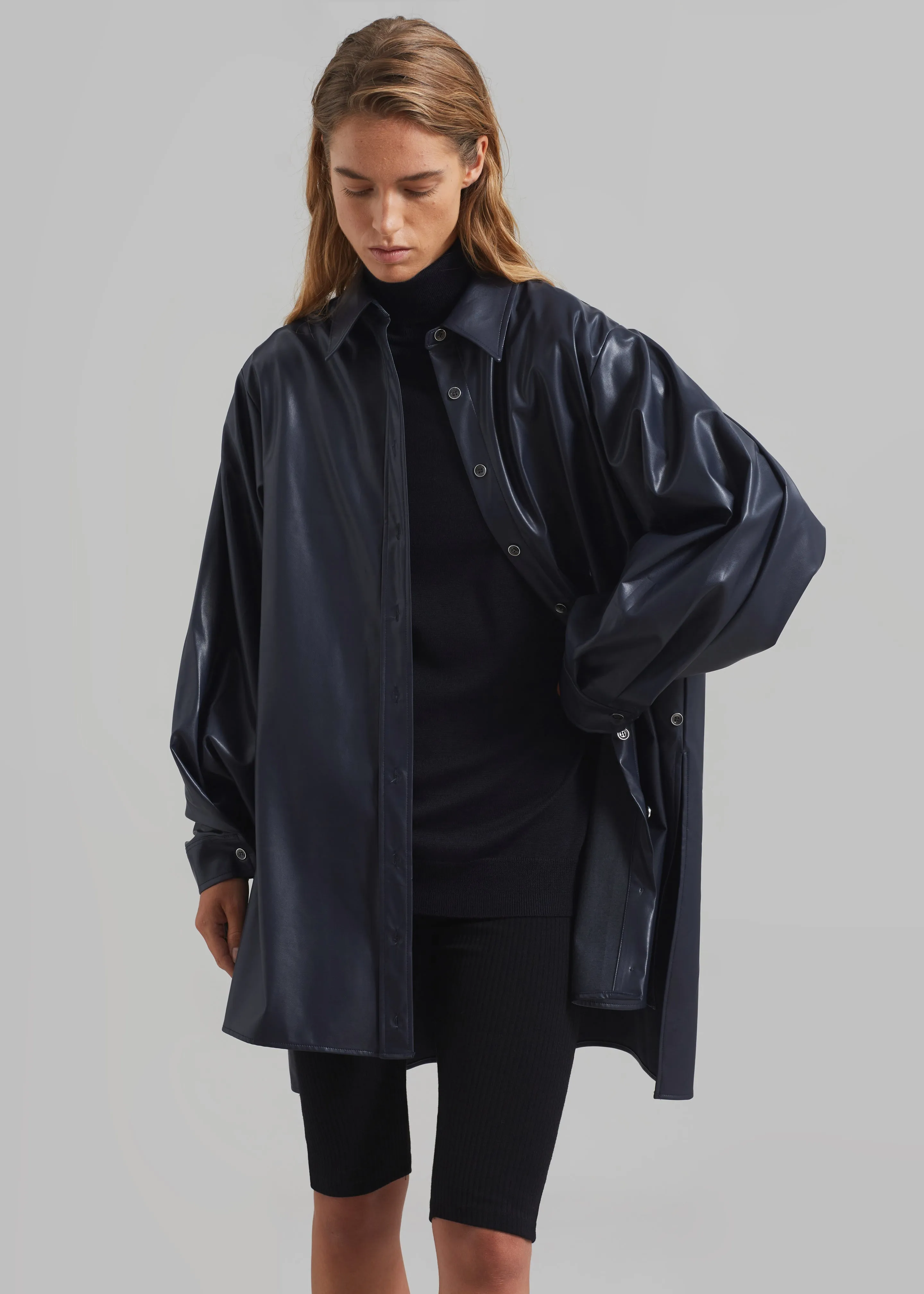 Luke Faux Leather Button Up Shirt - Navy sold by Frankie Shop product image thumbnail 4