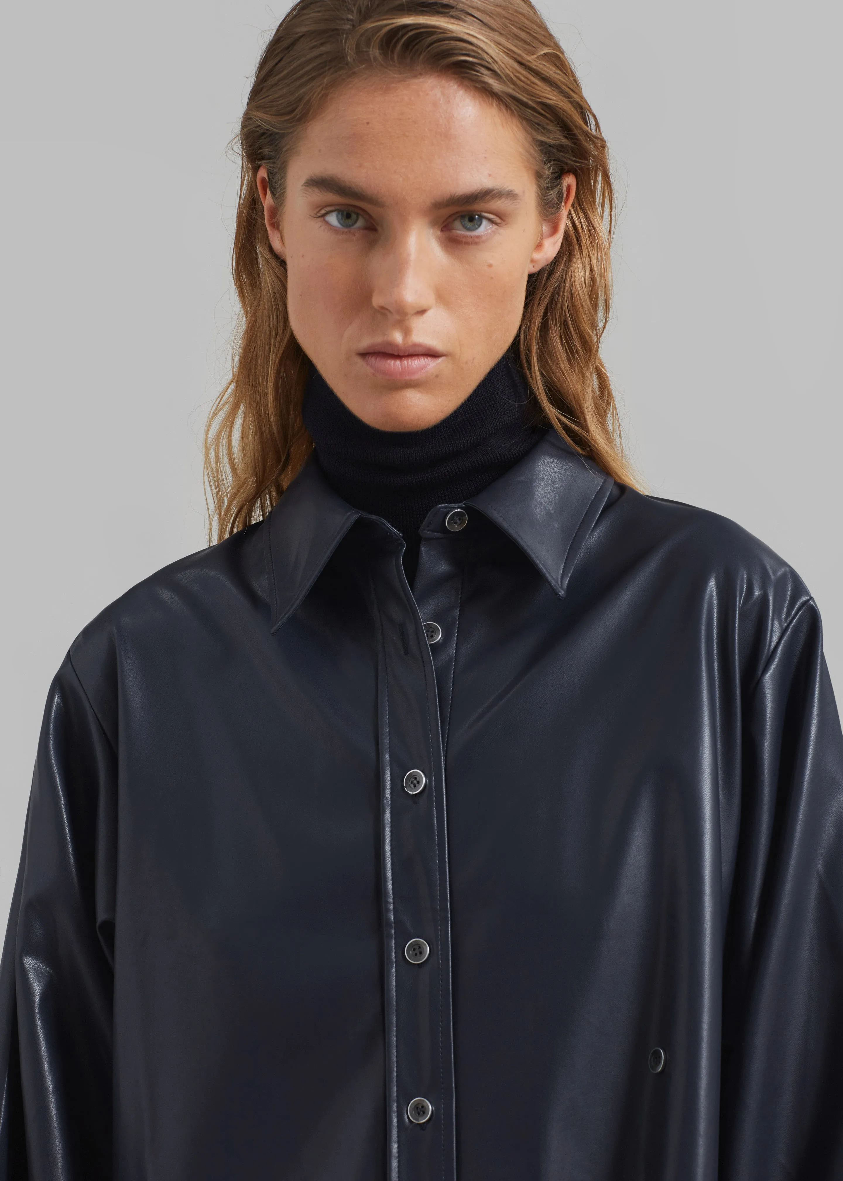Luke Faux Leather Button Up Shirt - Navy sold by Frankie Shop product image thumbnail 3