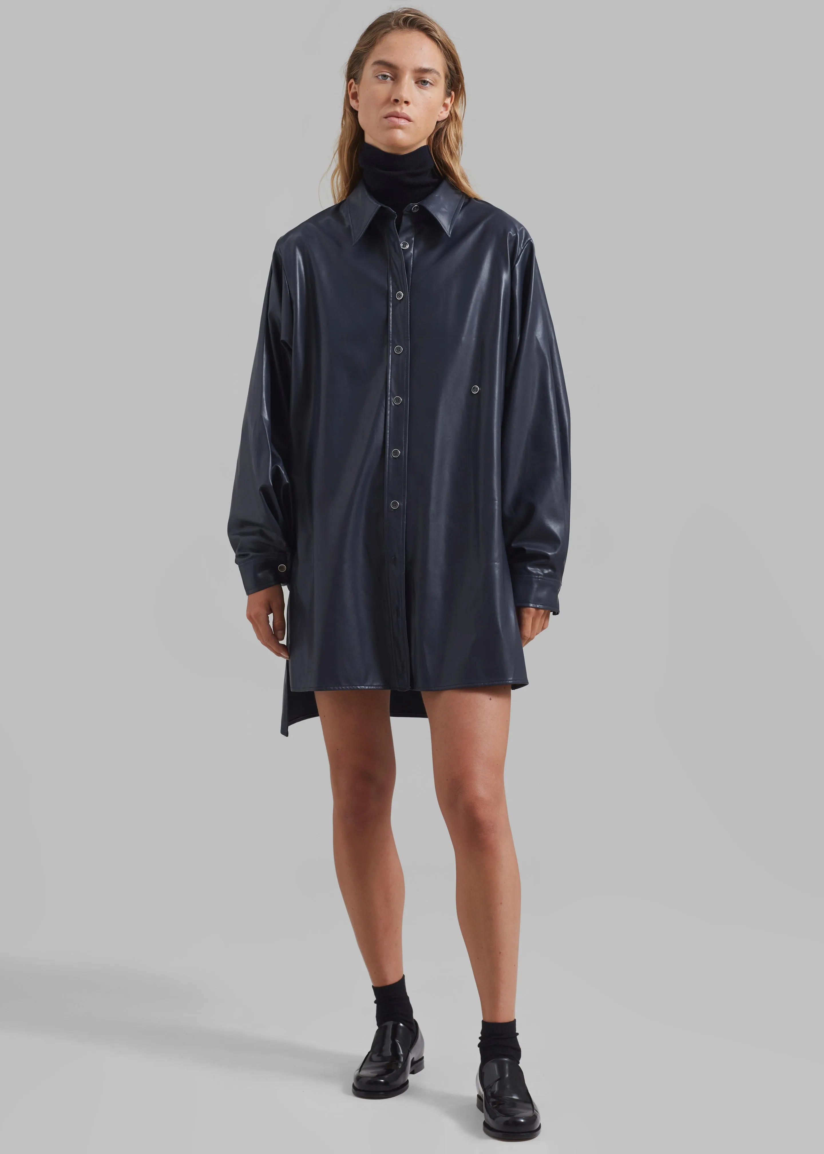 Luke Faux Leather Button Up Shirt - Navy sold by Frankie Shop product image thumbnail 2