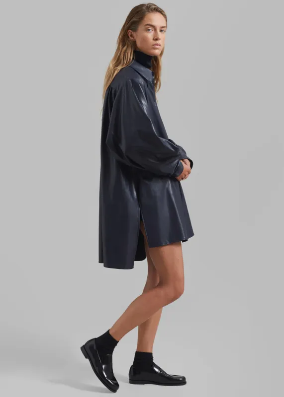 Luke Faux Leather Button Up Shirt - Navy made by Frankie Shop