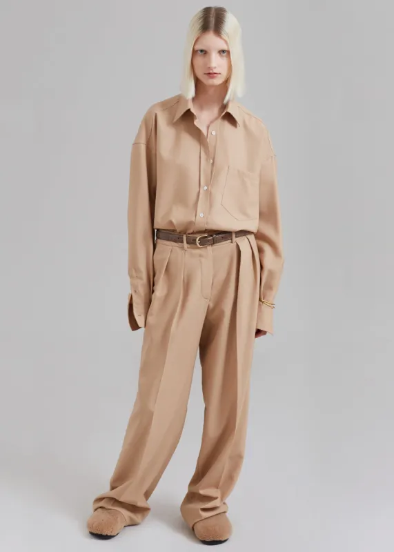 Tansy Pleated Twill Trousers - Camel sold by Frankie Shop
