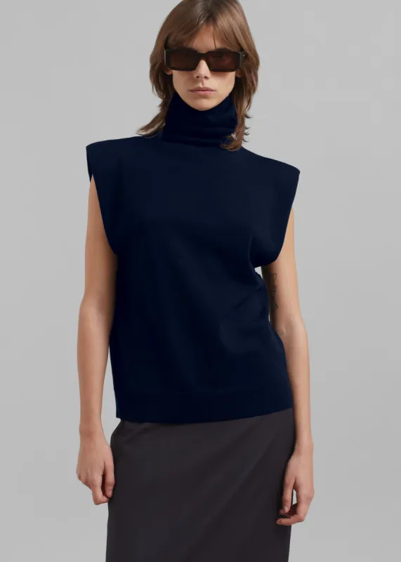 Nadia Thin Padded Sleeveless Turtleneck - Navy sold by Frankie Shop