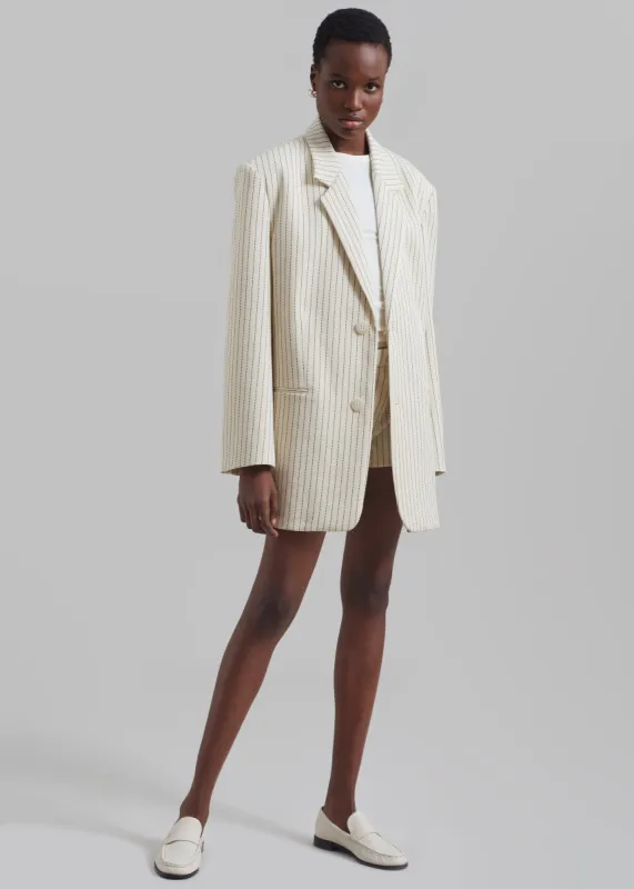 Aiden Twill Blazer - Light Beige/Black Pinstripe sold by Frankie Shop