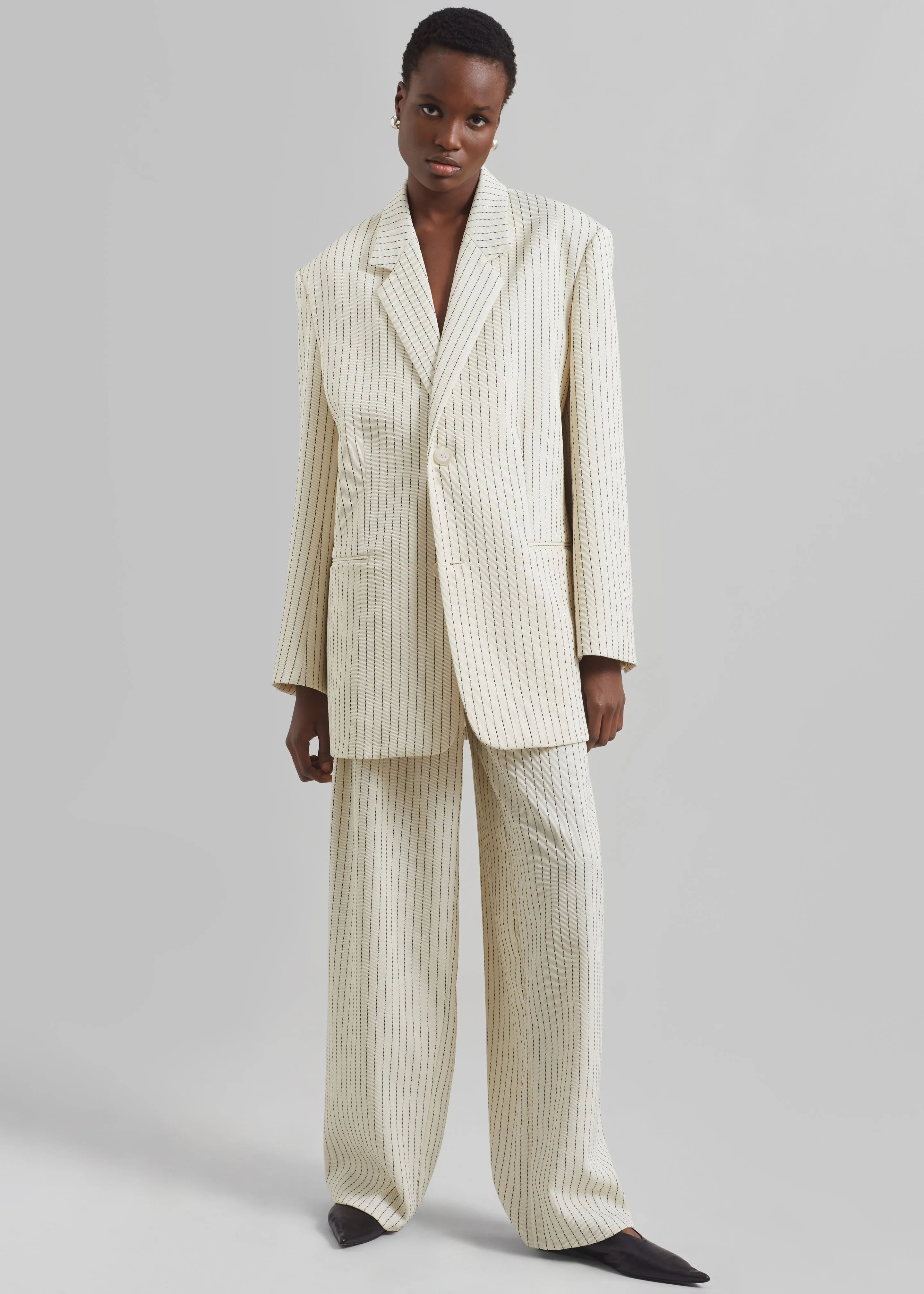 Aiden Twill Blazer - Light Beige/Black Pinstripe sold by Frankie Shop product image thumbnail 5