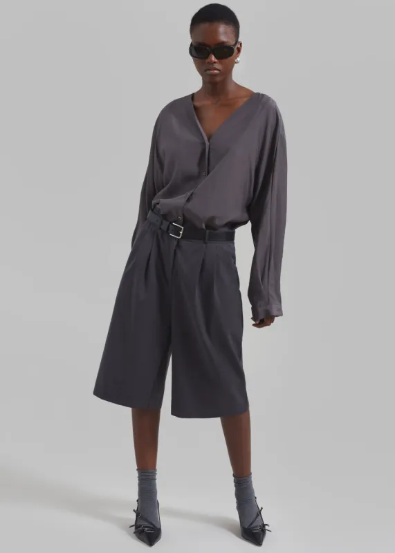 Wilma Pleated Bermuda Shorts - Charcoal sold by Frankie Shop