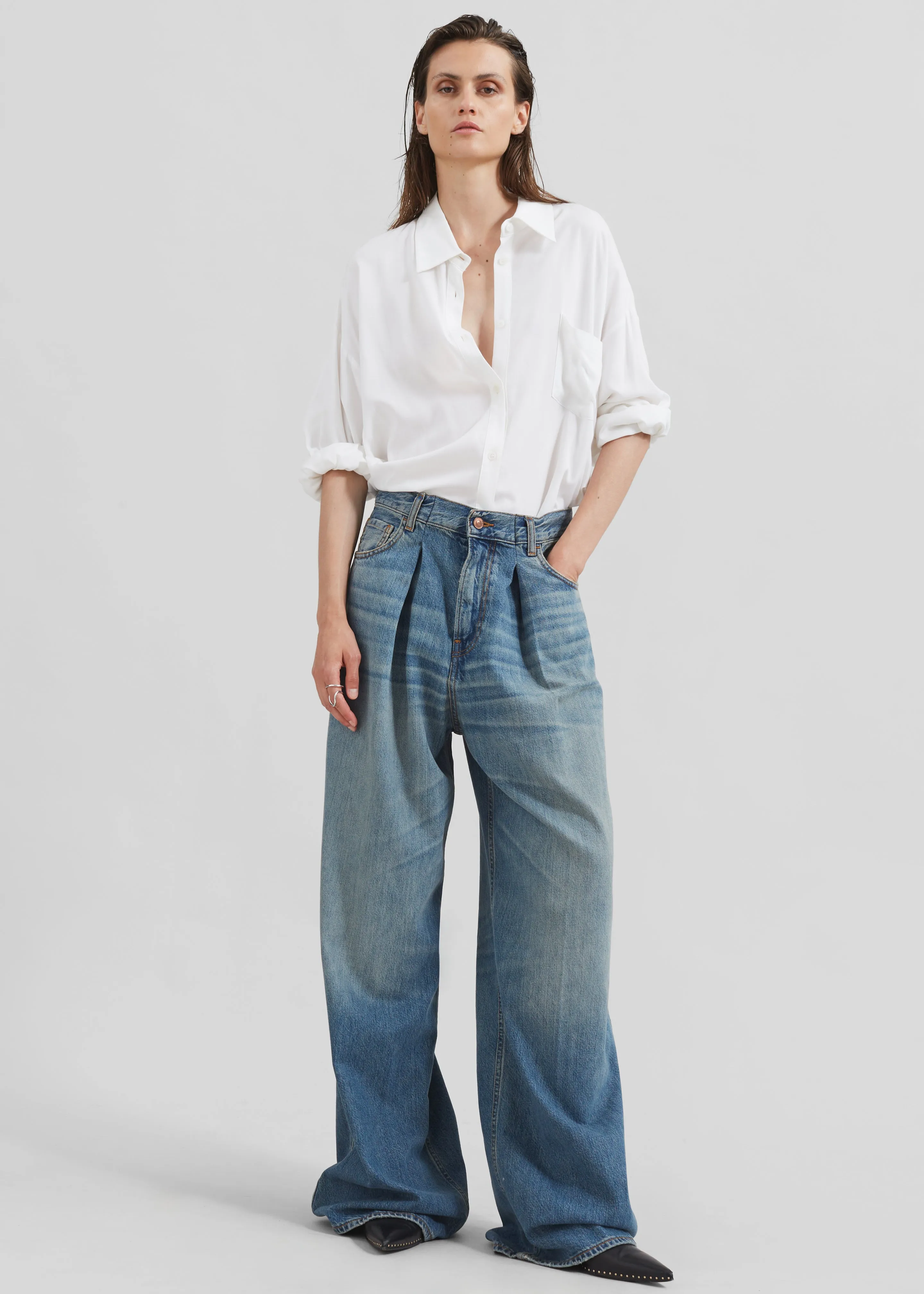 Haikure Candy Pleated Wide Leg Jeans - Blue Tencel sold by Frankie Shop product image thumbnail 4