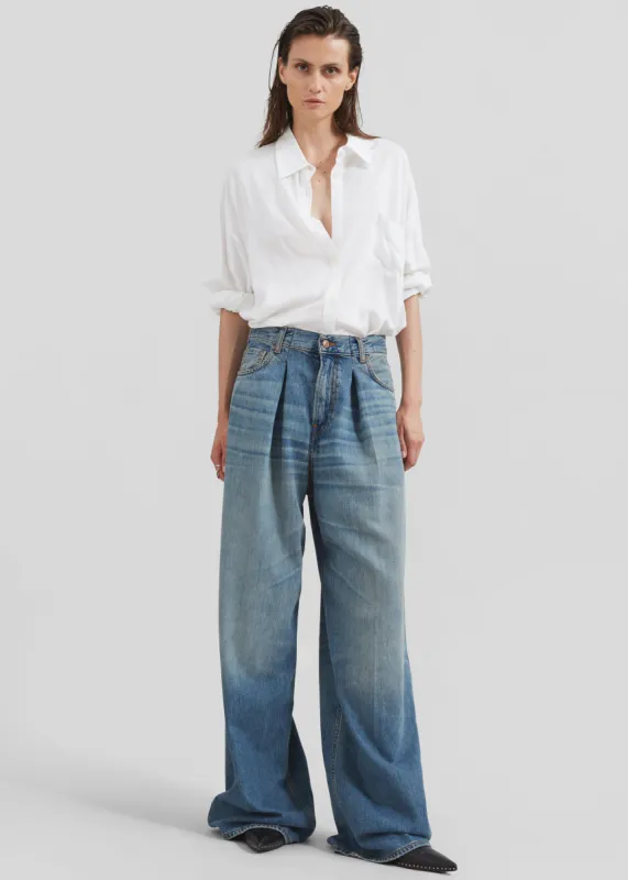 Haikure Candy Pleated Wide Leg Jeans - Blue Tencel sold by Frankie Shop