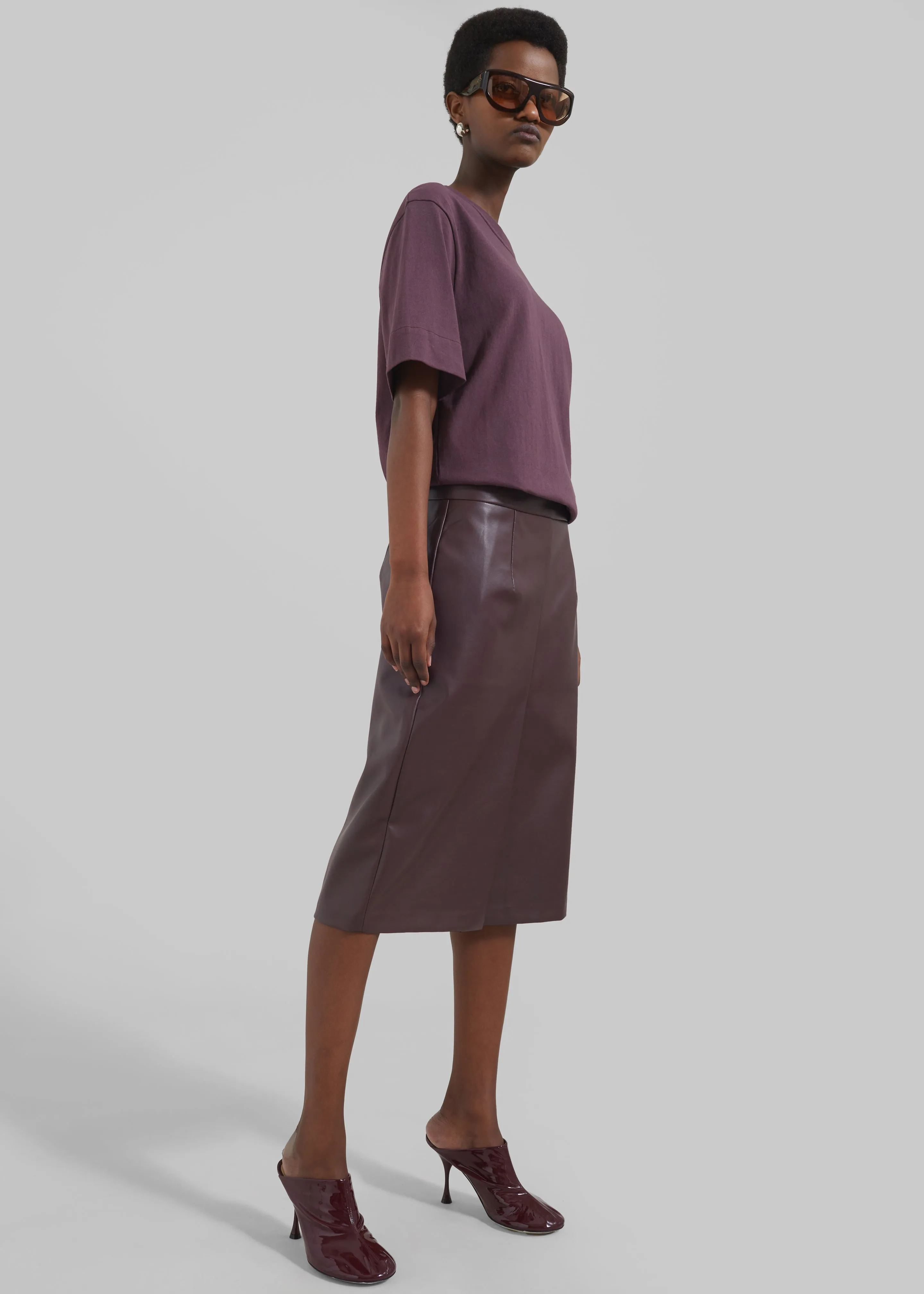 Brooklyn Faux Leather Midi Skirt - Burgundy sold by Frankie Shop product image thumbnail 4