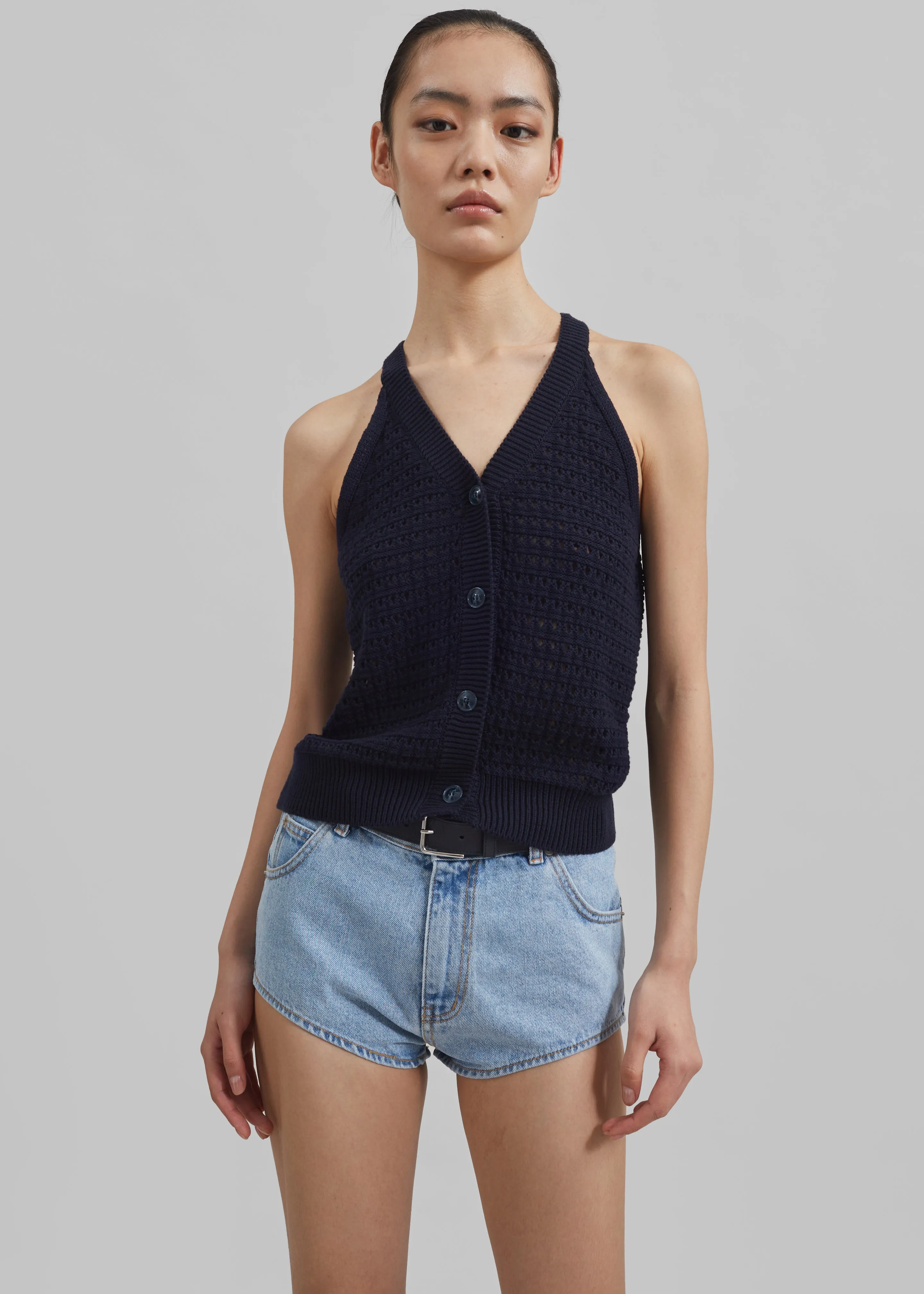 Leonie Knitted Halter Top - Navy sold by Frankie Shop