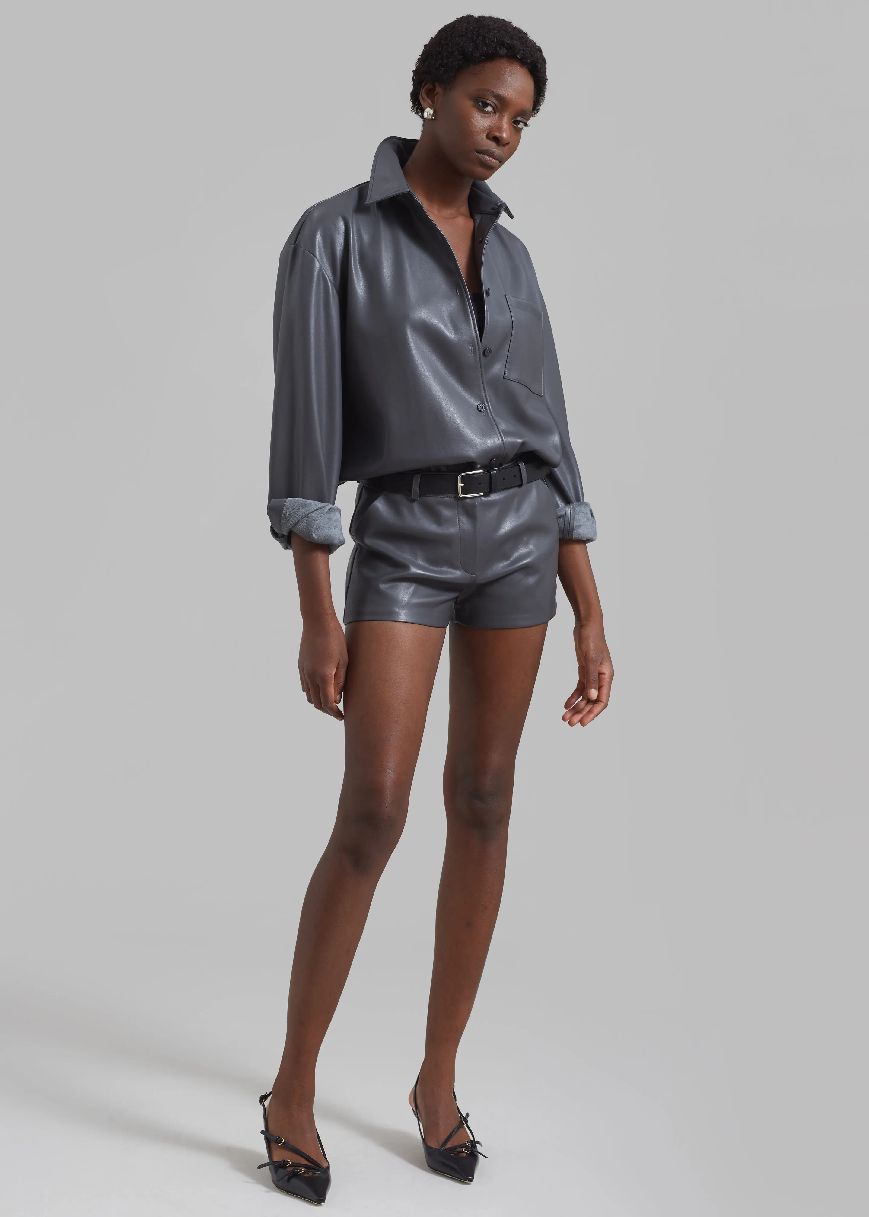 Chrissie Faux Leather Shirt - Grey sold by Frankie Shop