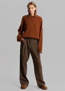 Dawn Button Slack Trousers - Khaki Brown sold by Frankie Shop