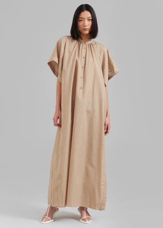Matteau Button Front Djellaba Dress - Sand Stripe sold by Frankie Shop