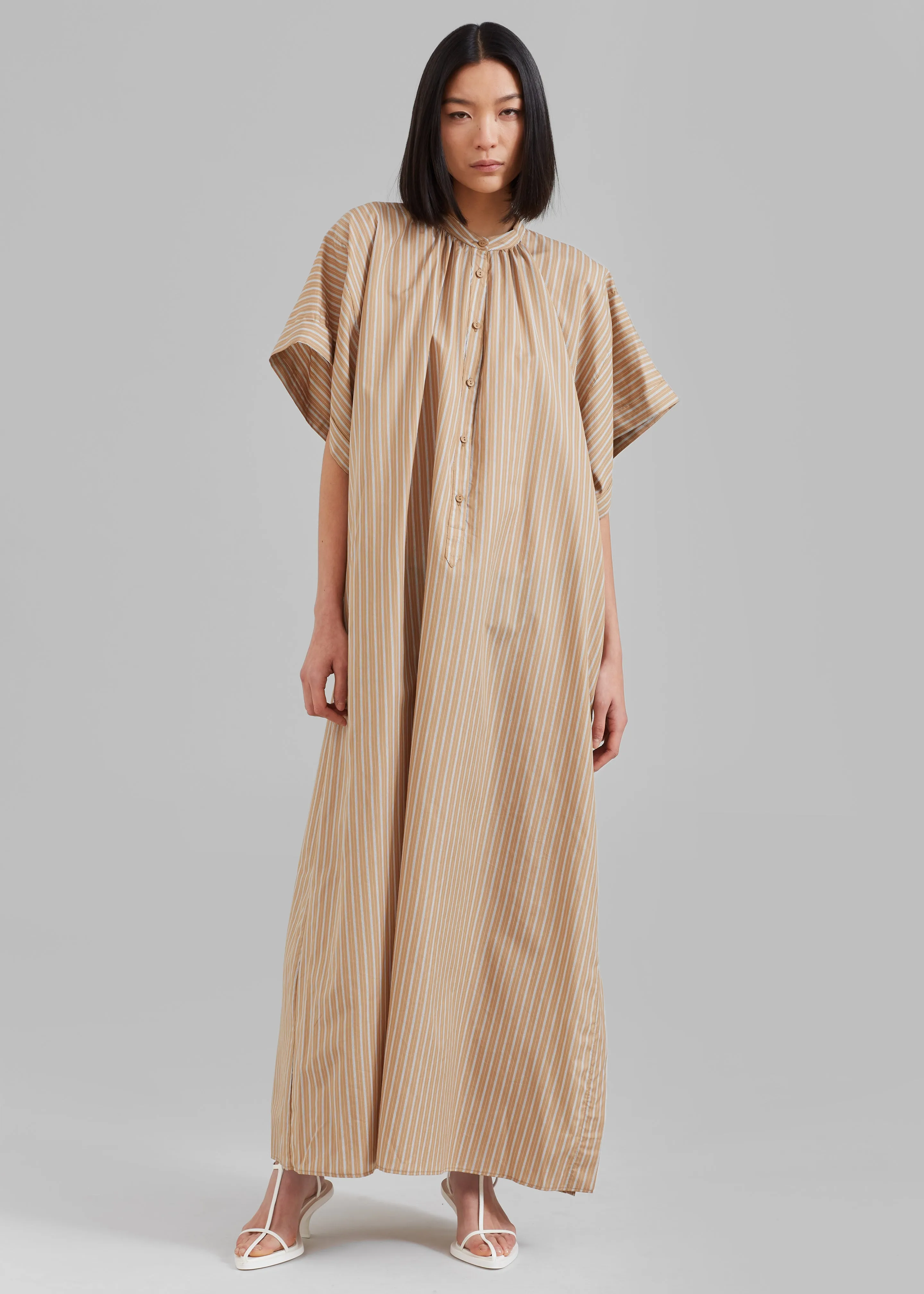 Matteau Button Front Djellaba Dress - Sand Stripe sold by Frankie Shop